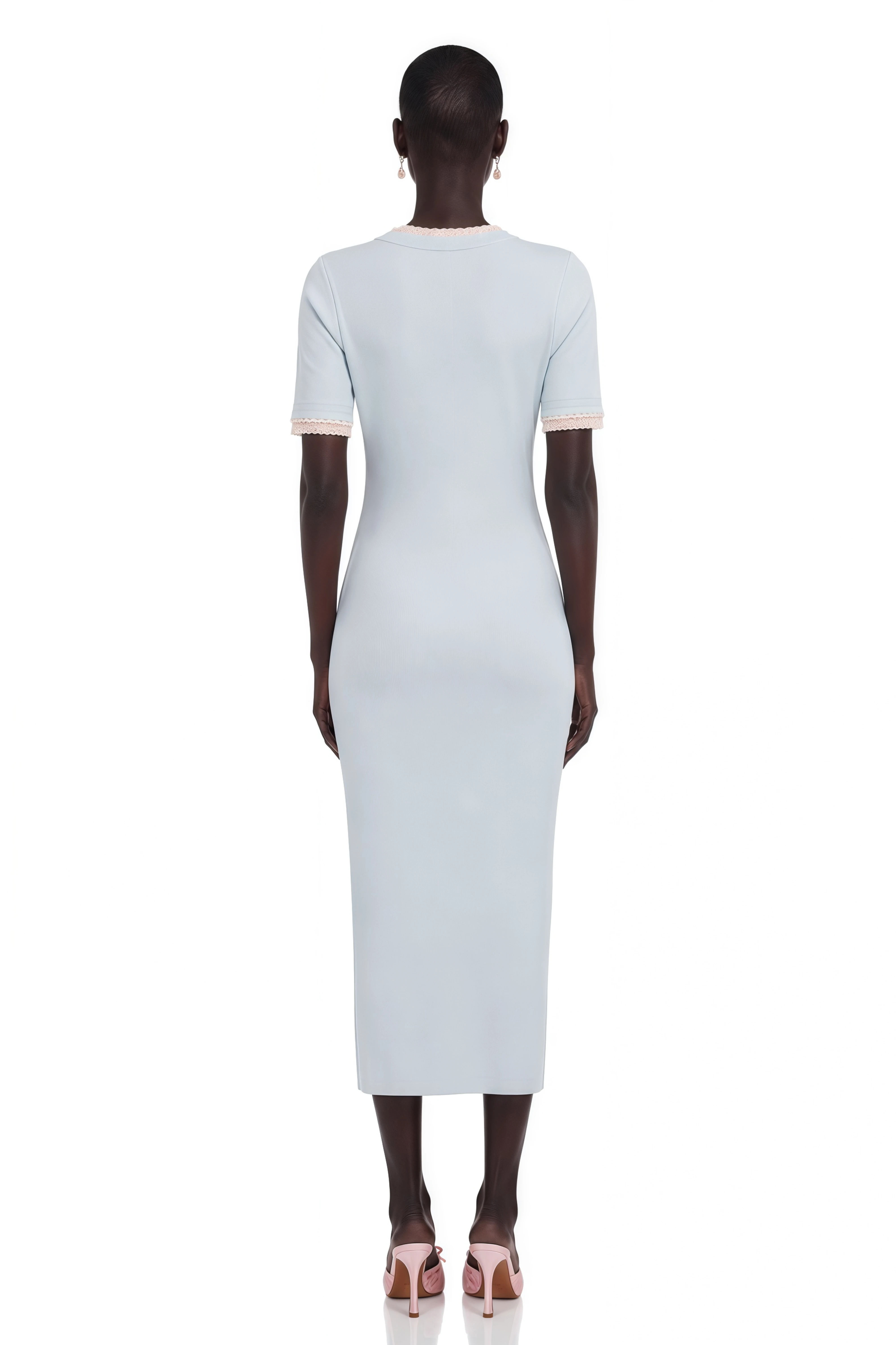 Mélisande Light-Blue Pencil-Silhouette Knit Midi Dress