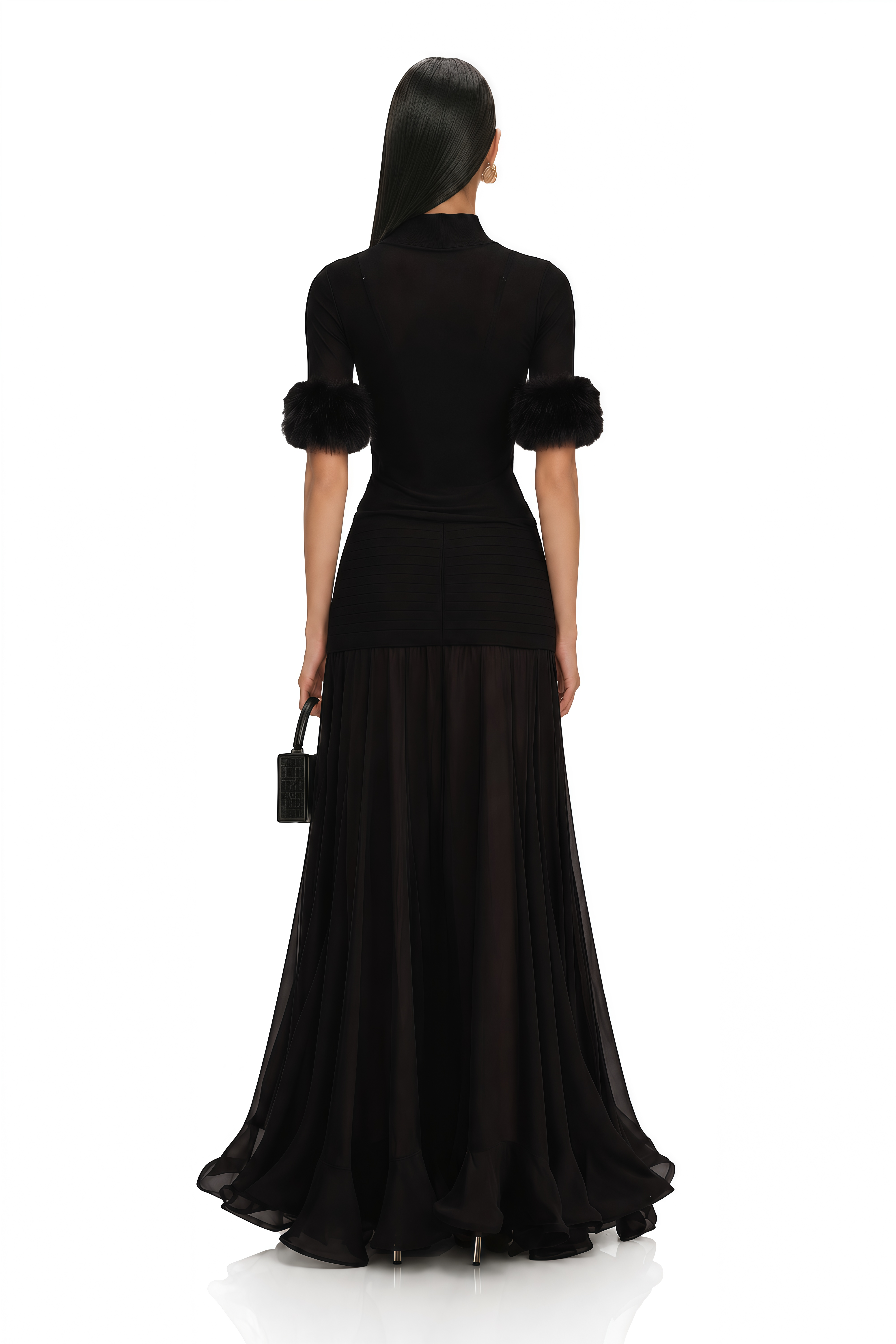 Segolene Black Faux-Fur Tulle Top