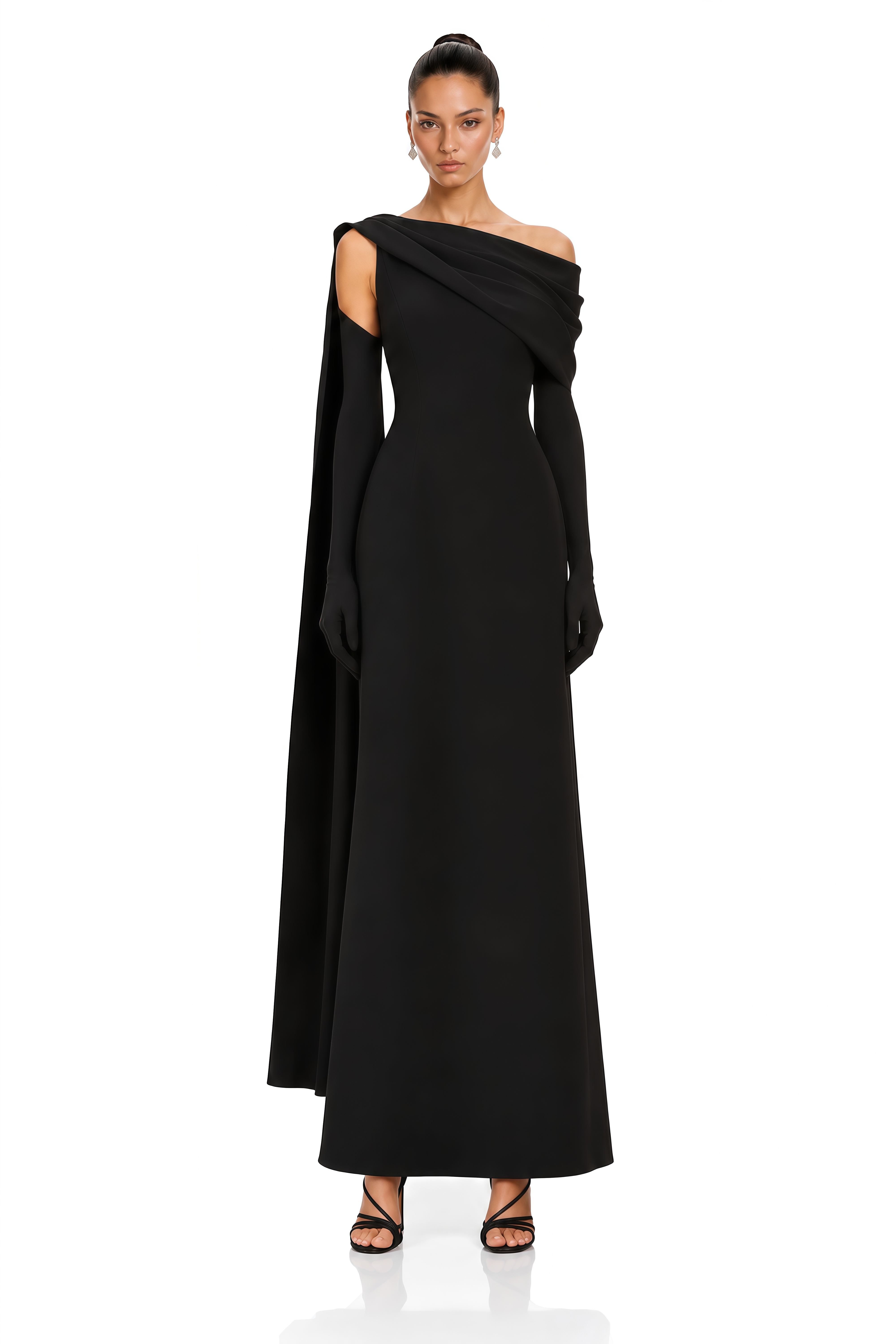 Annabelle Black Cape-Design Ribbon Maxi Dress (Without Gloves)