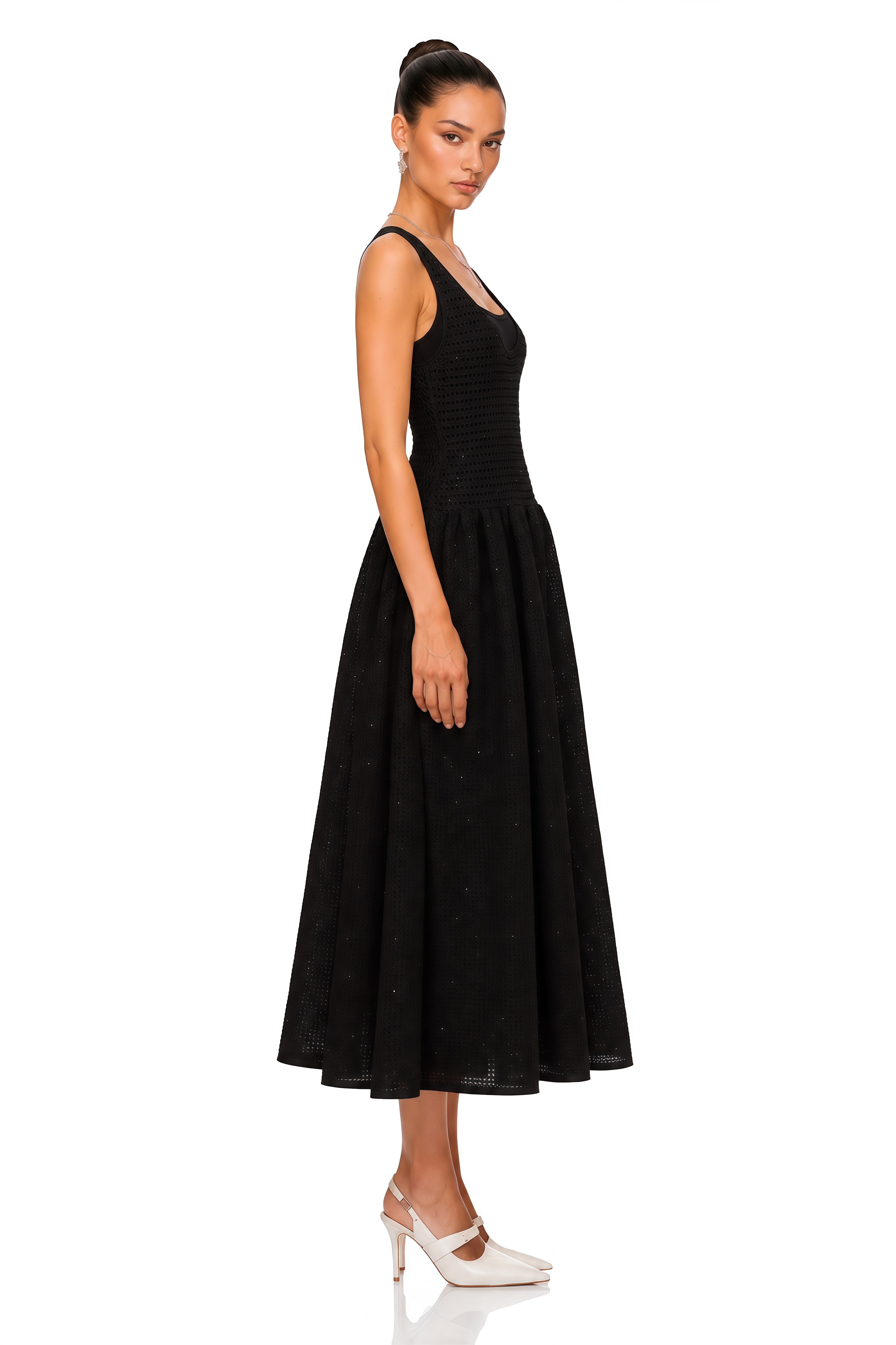 Clotilde Black Crochet-Knit Midi Dress