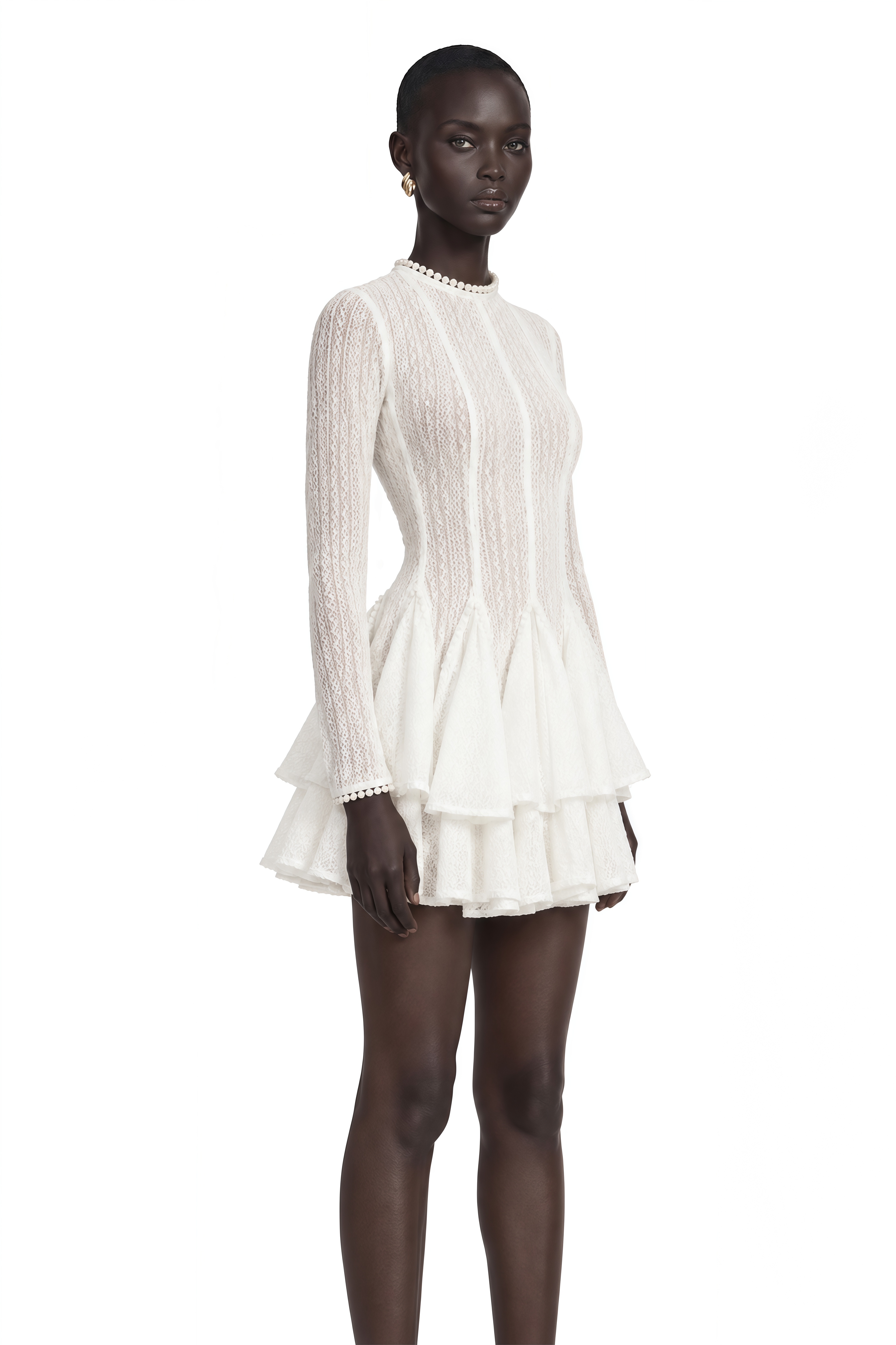 Hallie White Layered Design Puff Mini Dress