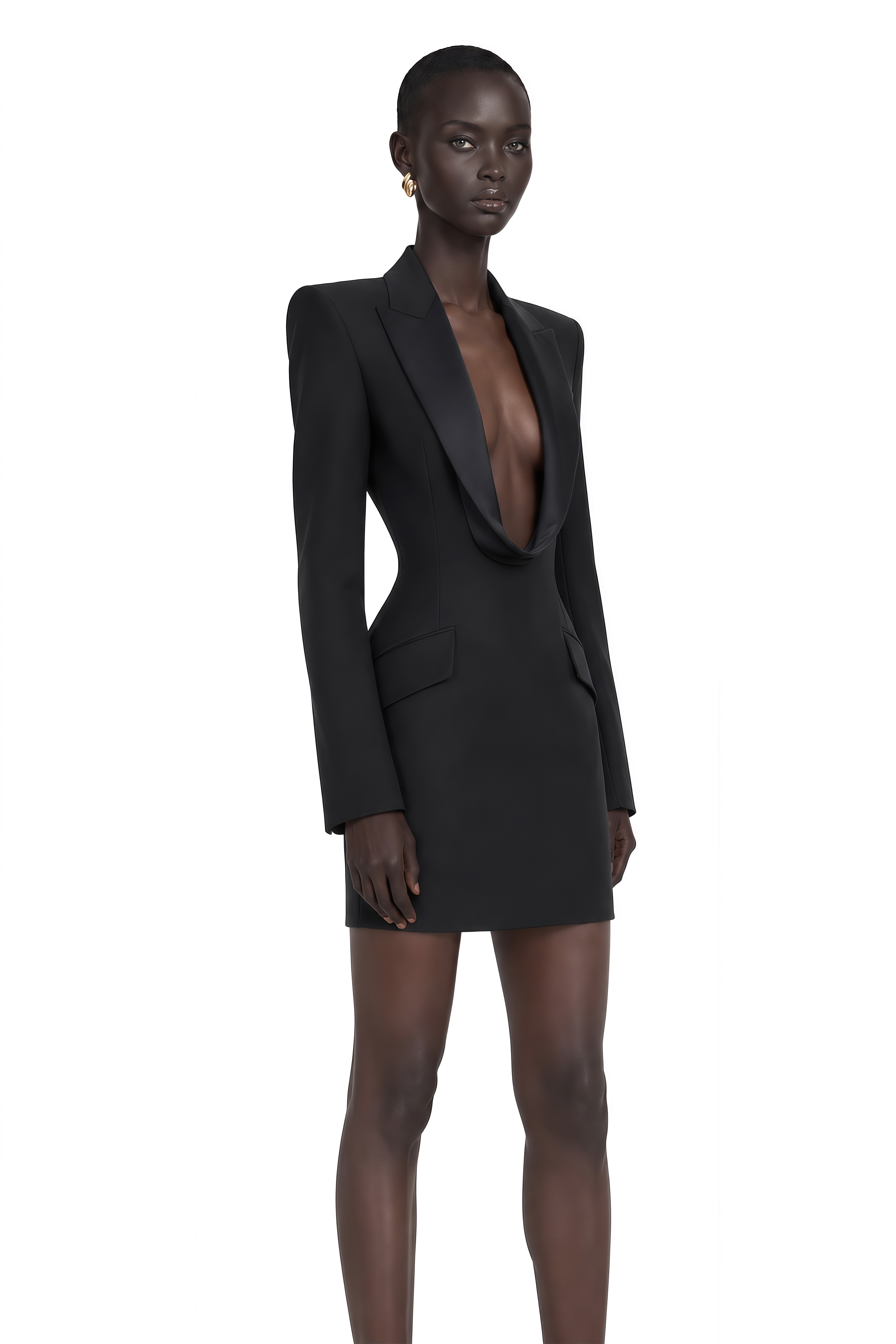 Joséphine V-neck satin-collared mini dress