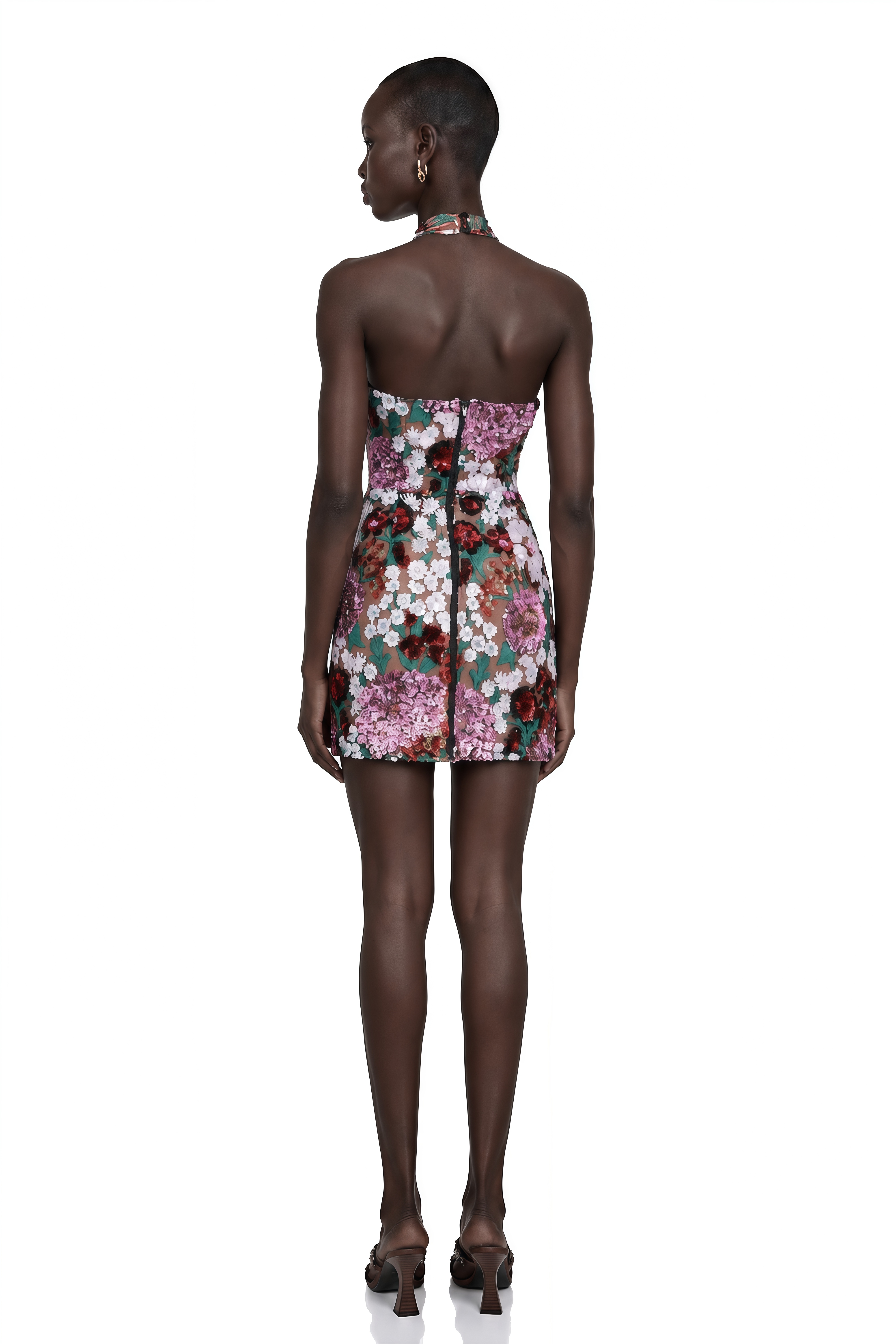 Clara Purple Sequined Floral Embroidered Mini Dress