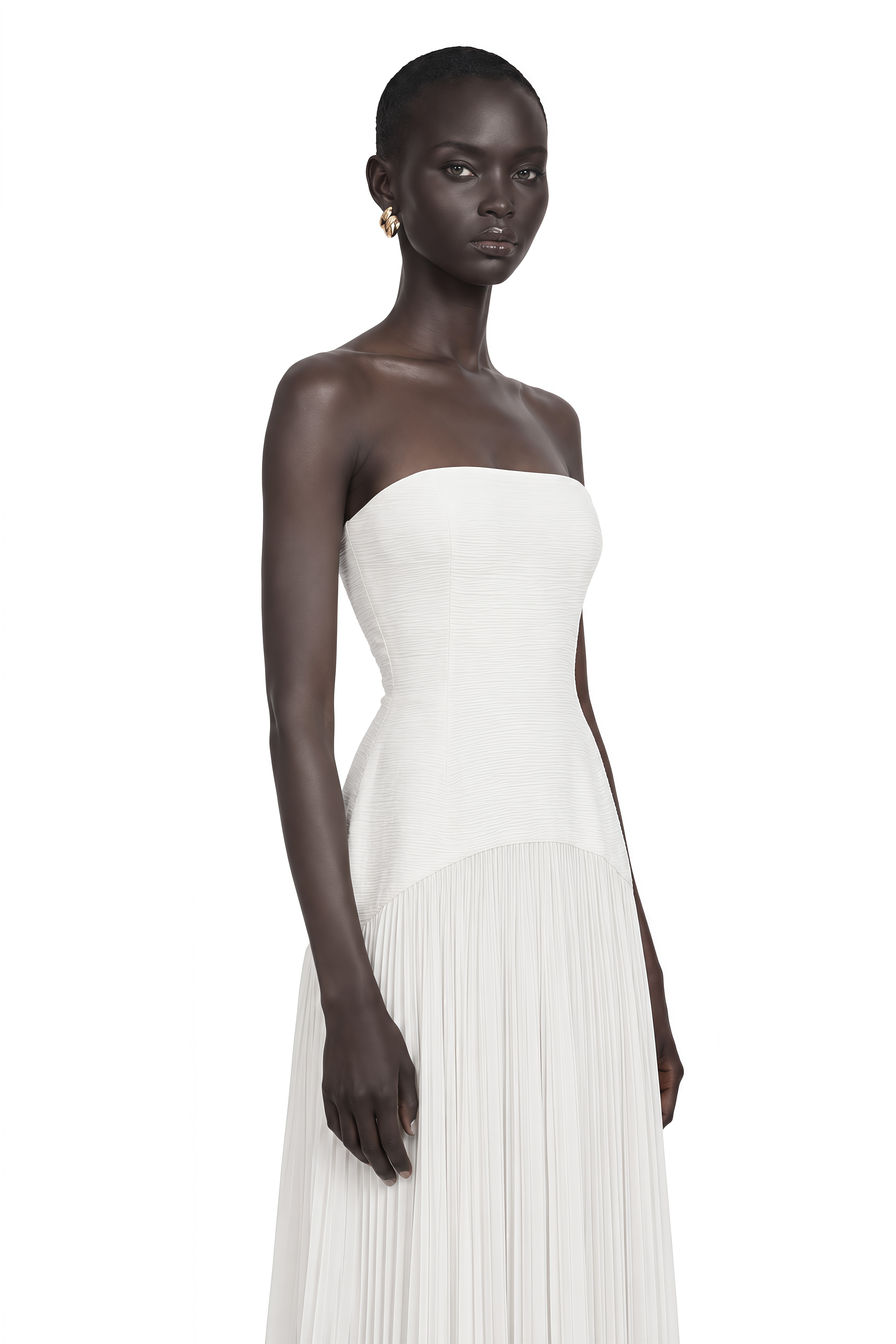 Helena White Off-Shoulder Tulle Panel Maxi Gown