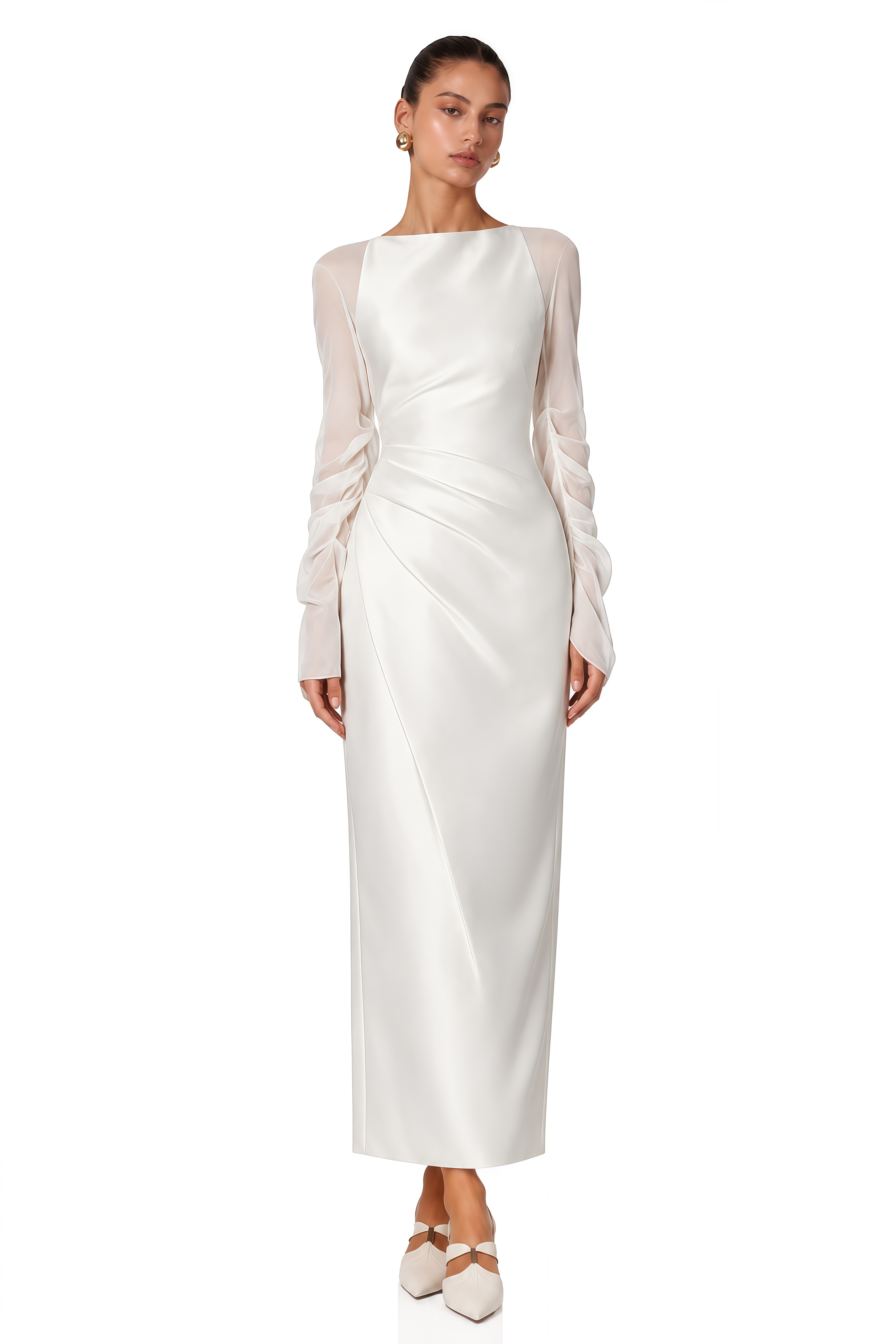 Pauliina White Mesh Panel Midi Dress