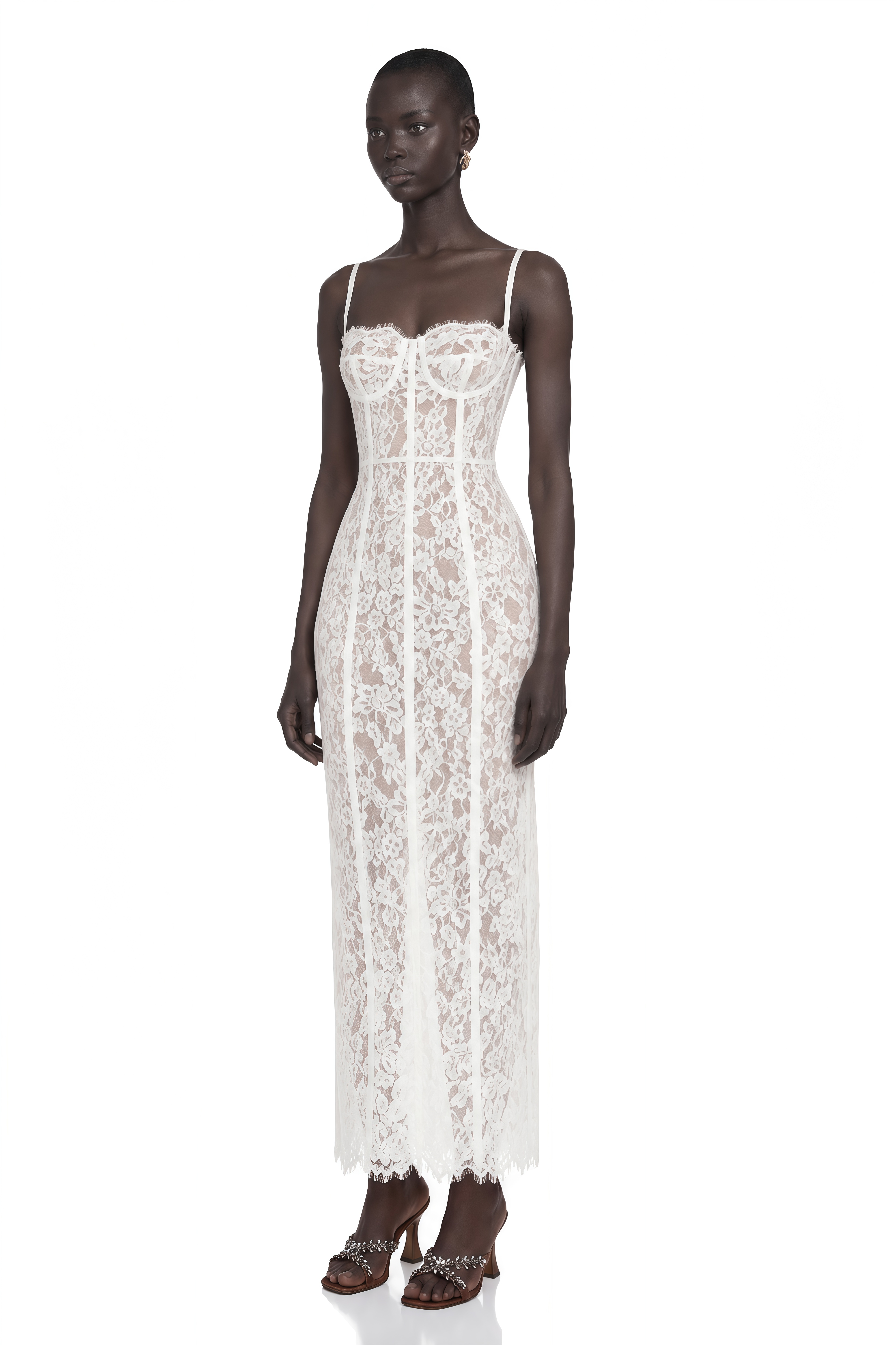 Giorgia White Floral Lace Corset Maxi Dress