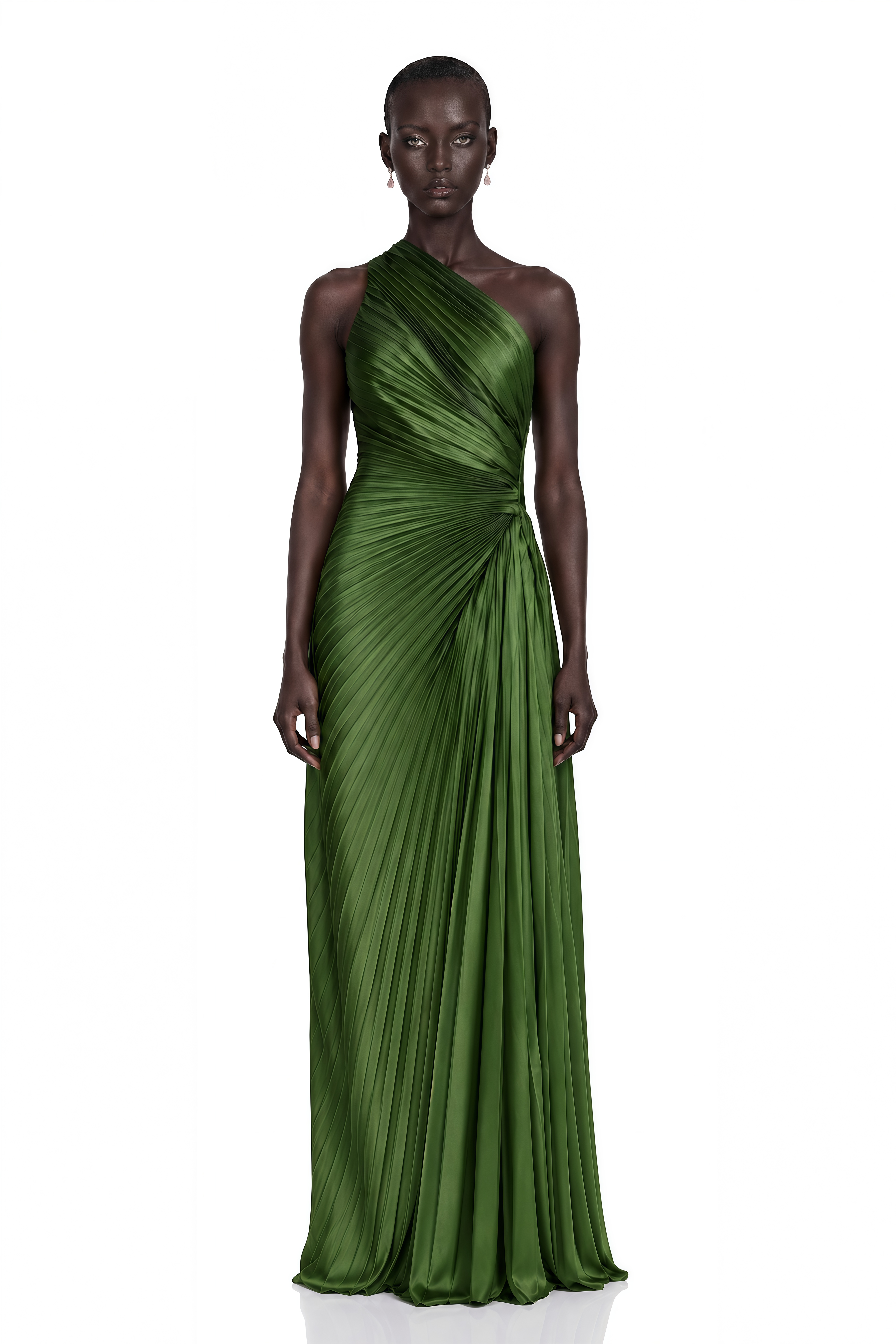 Firoozeh Emerald Green One Shoulder Pleated Maxi Dress – Miss Rosier