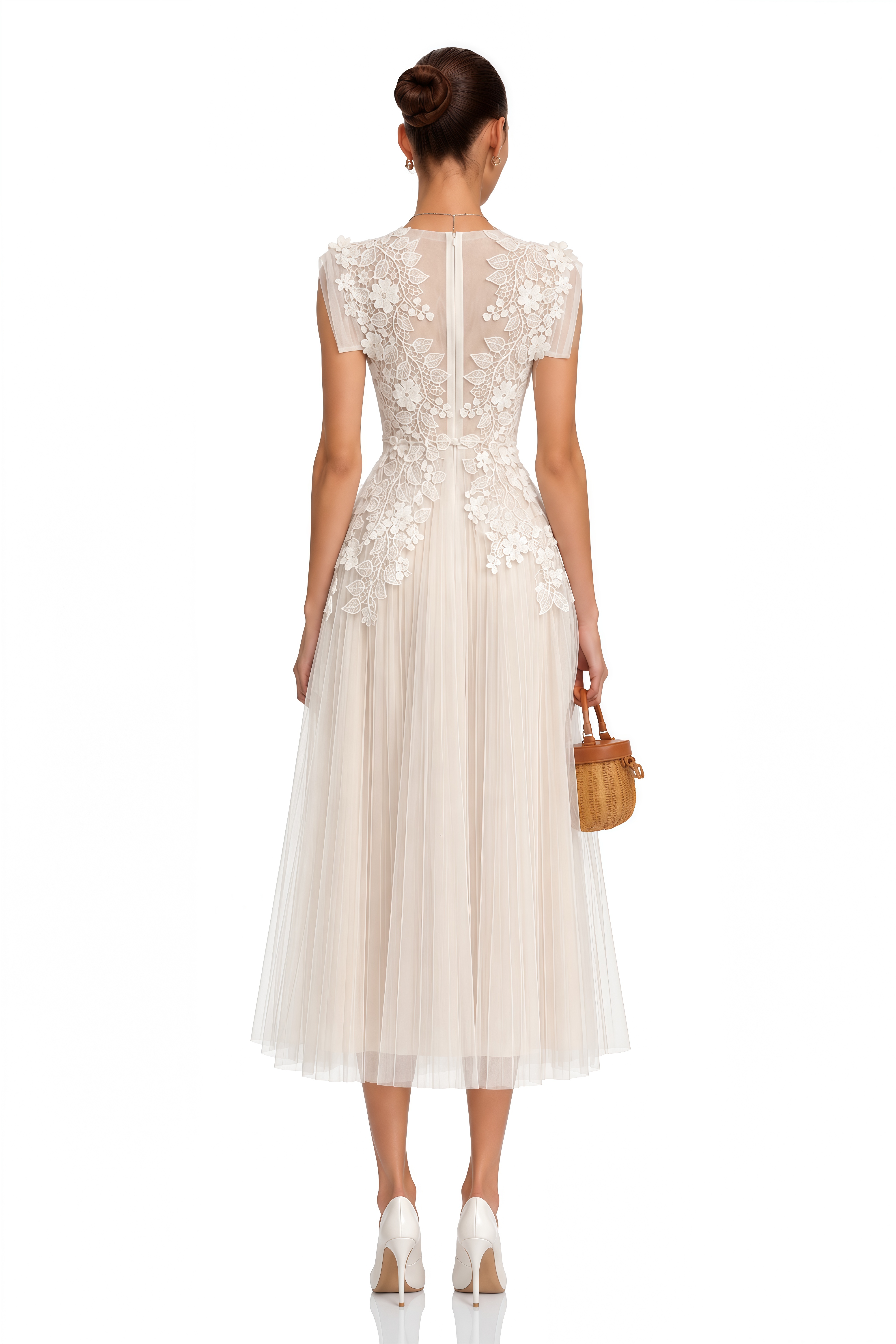 Annabelle Flower-appliqué Tulle Midi Dress (Without Belt)