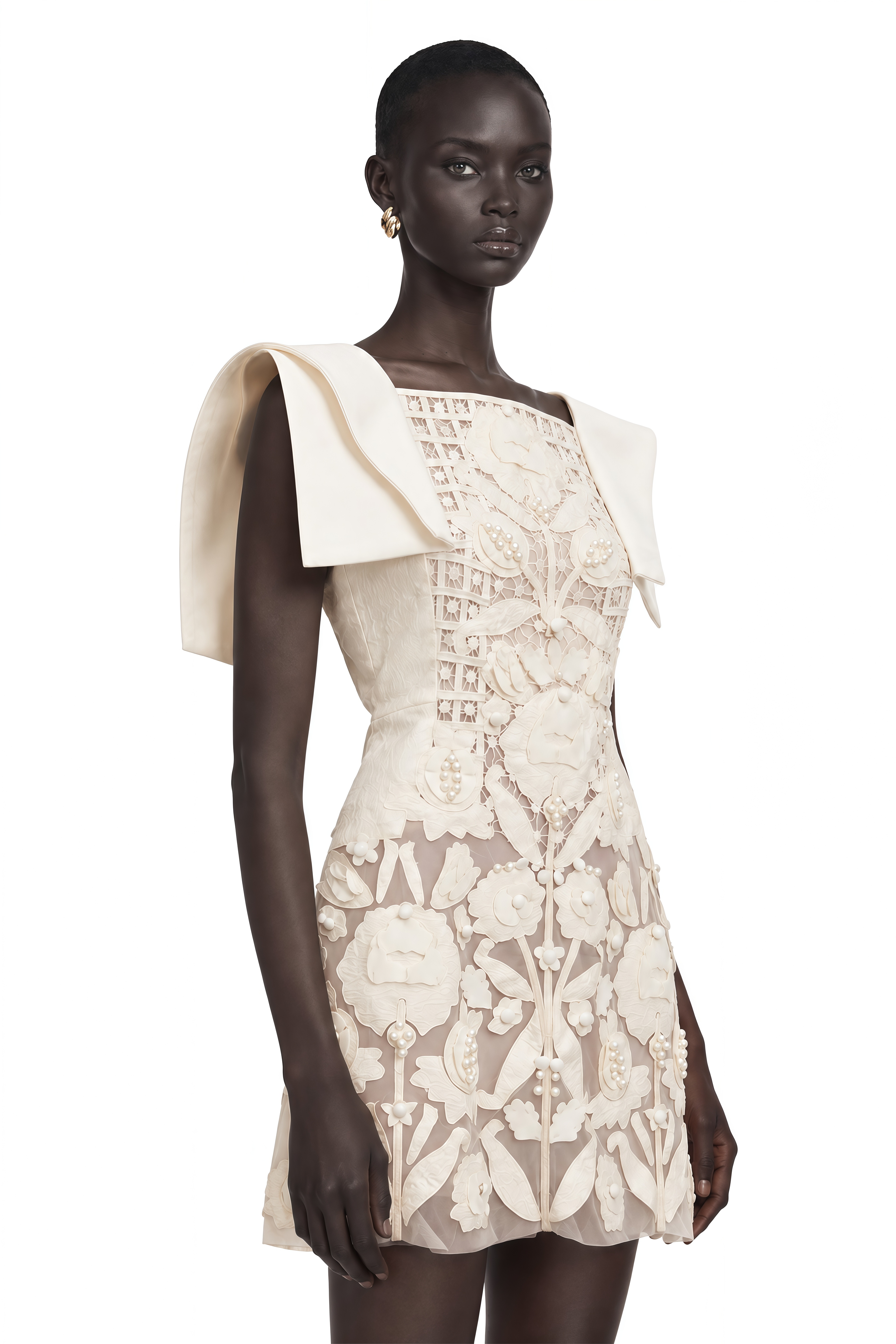Léa White Floral Appliqué Crochet Mini Dress