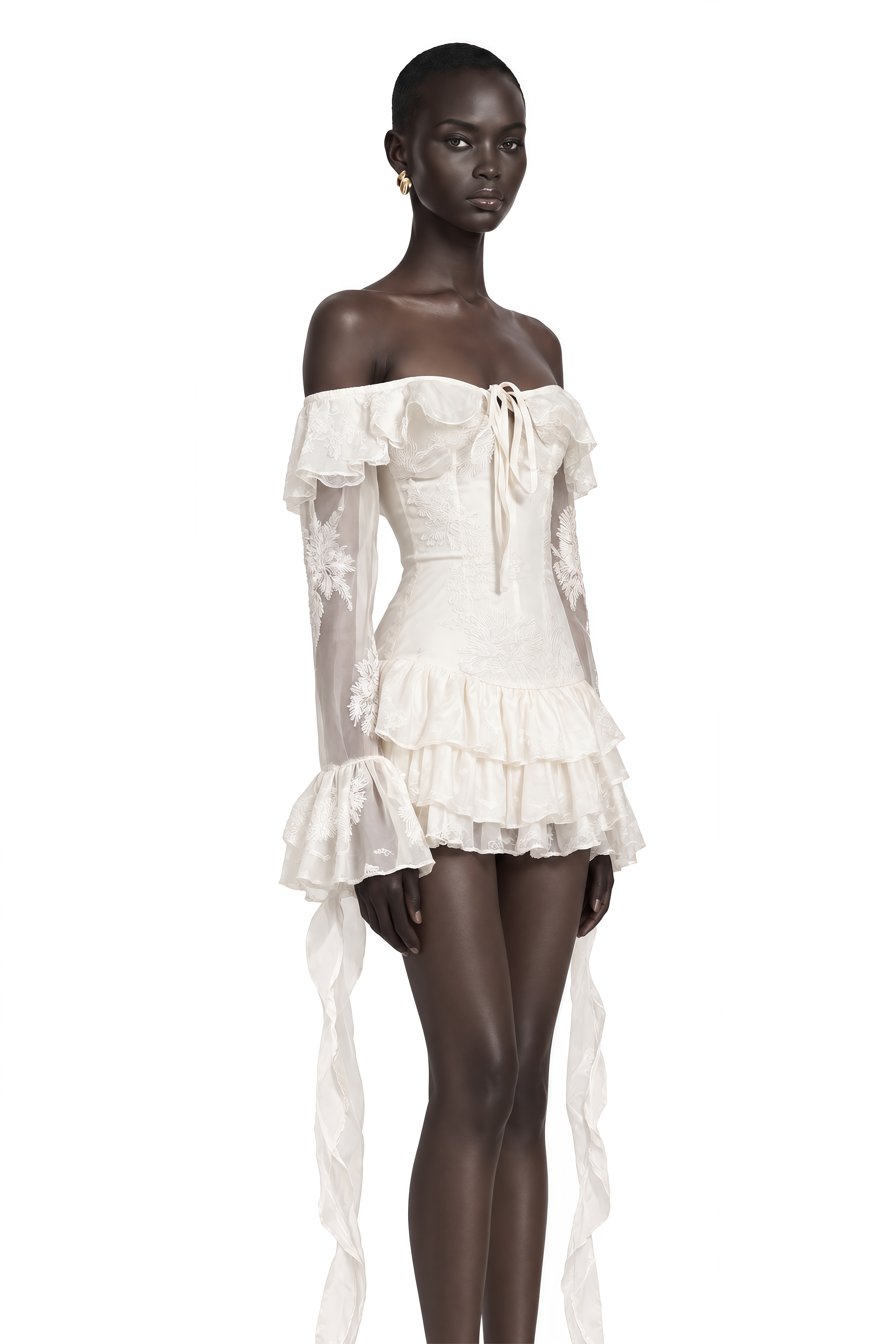 Désirée White Off-Shoulder Embroidered Mini Dress
