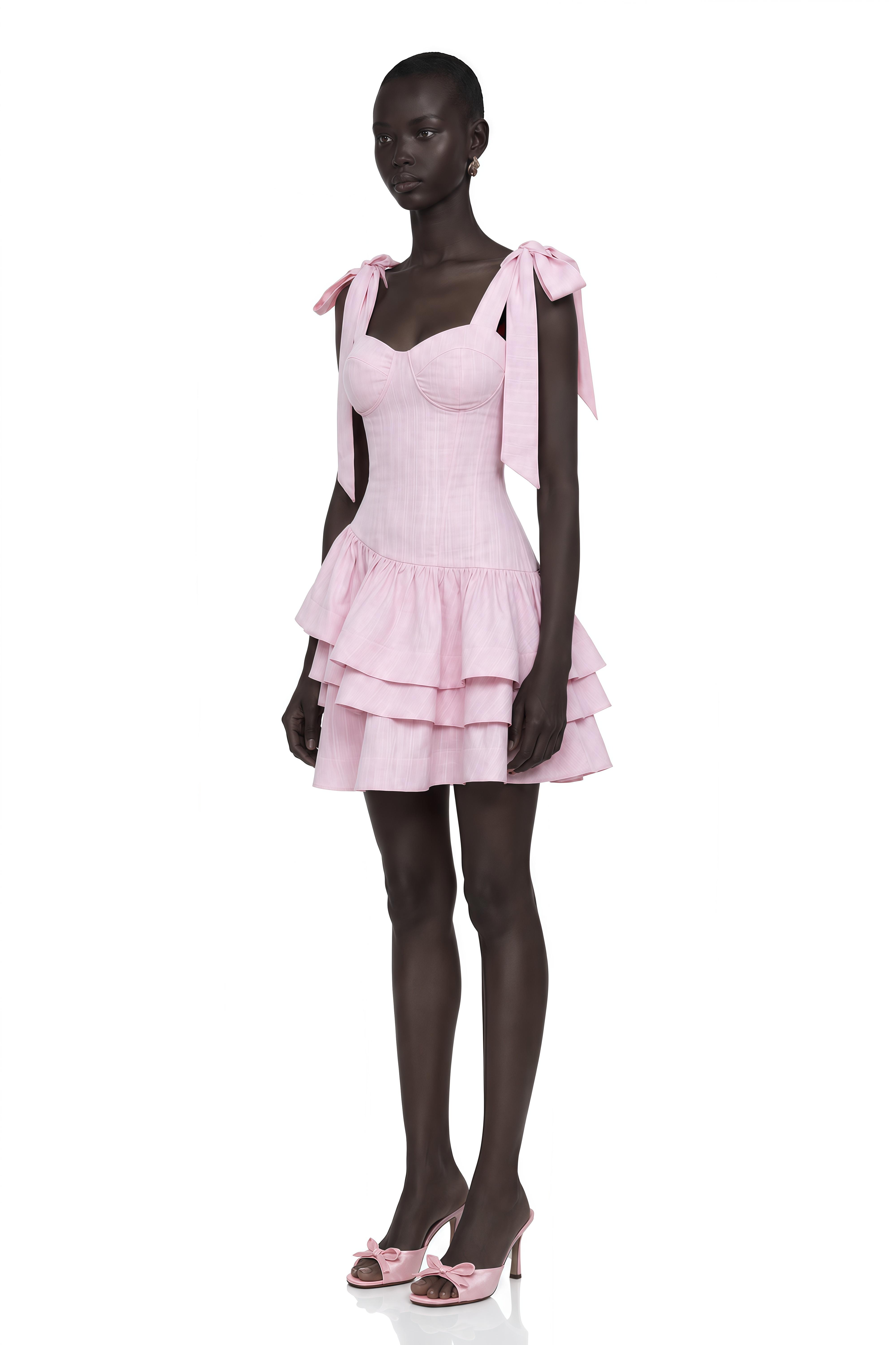 Rahab Pink Lace-Up Tiered Mini Dress