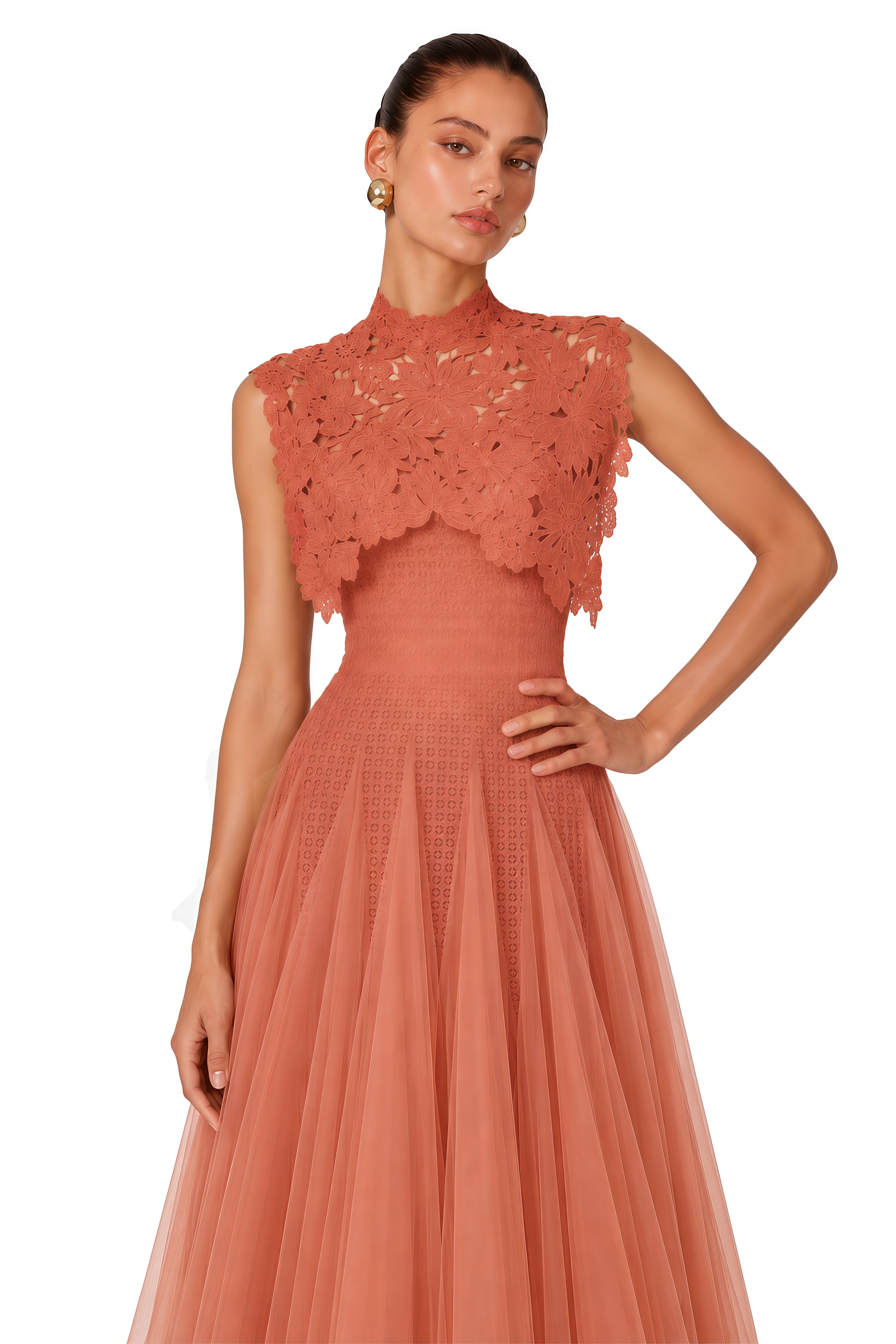 Margaret Orange Floral Crochet Midi Dress