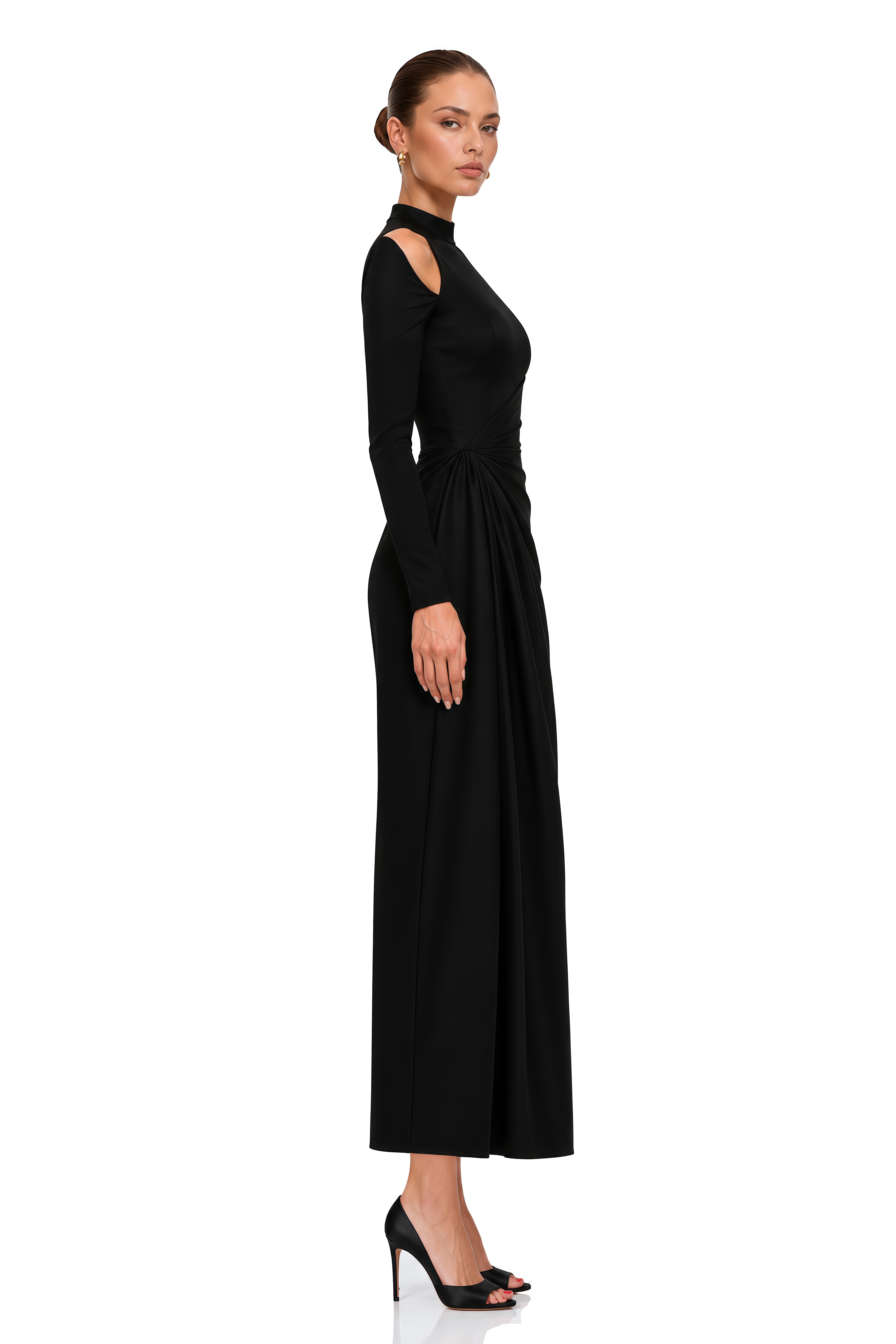 Krista Black Cold Shoulder Ruched Maxi Dress