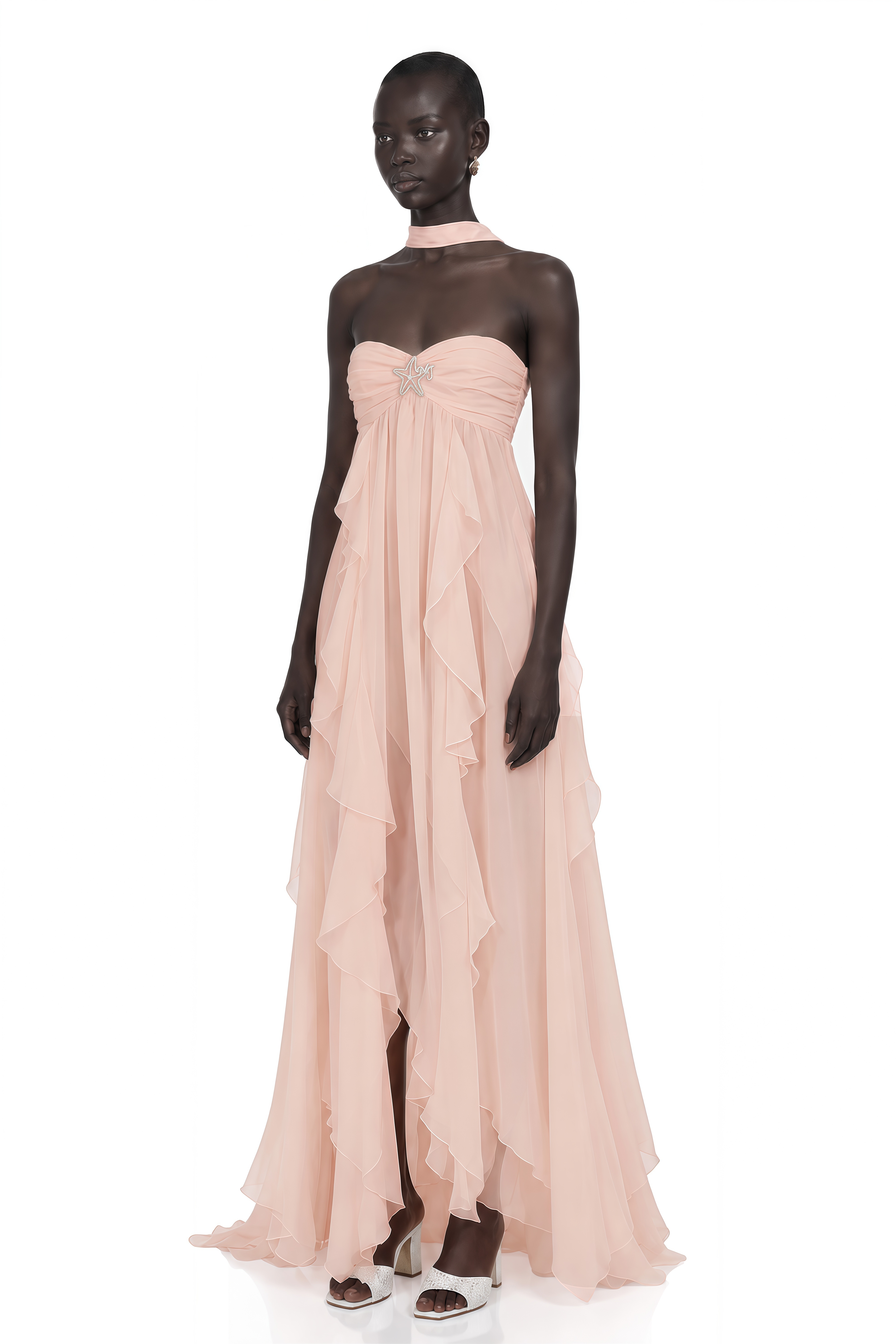 miss rosierロングドレス Mariah Pink Chiffon Ruffle Halterneck Maxi Dress – Miss Rosier