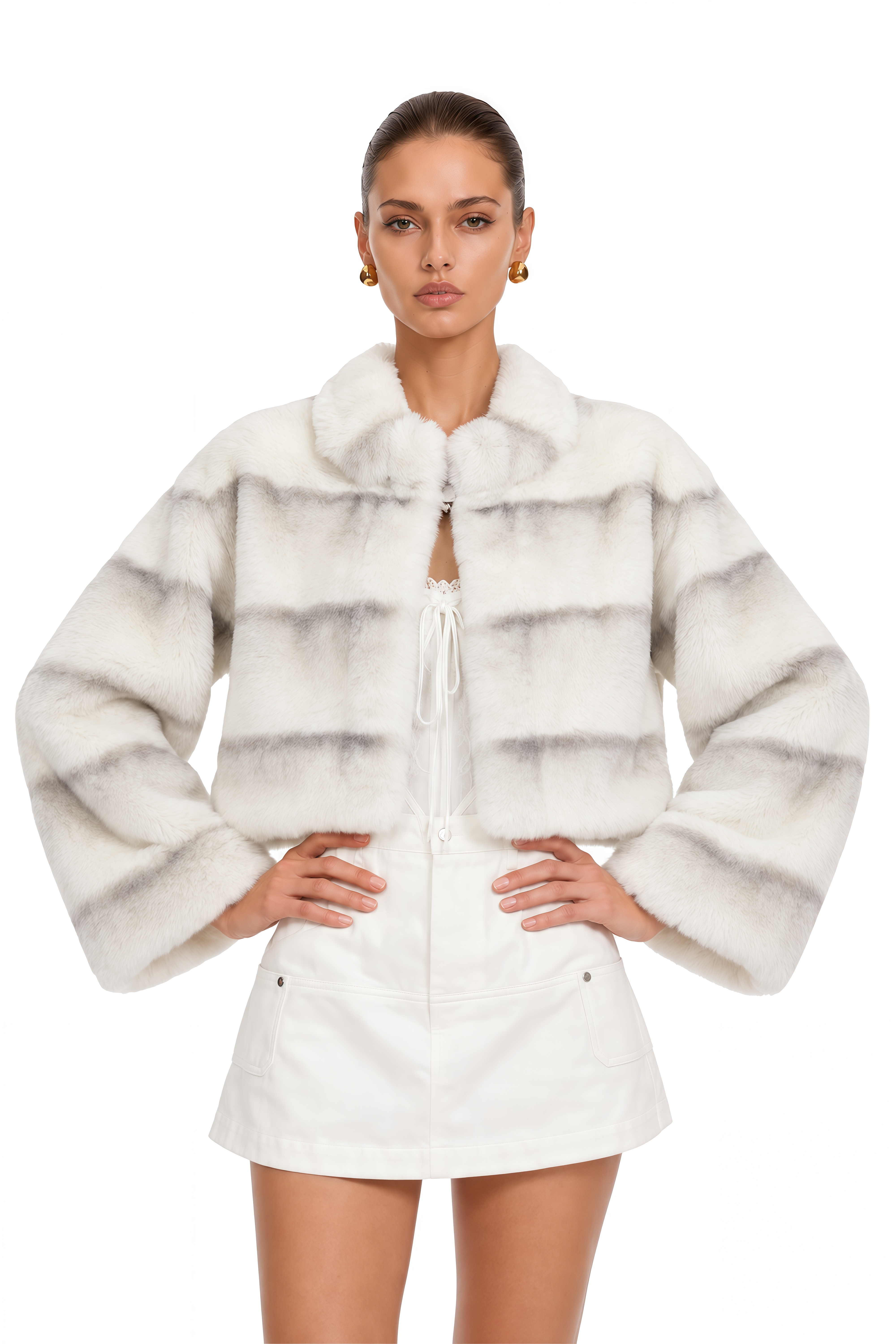 Alina White Gradient Faux Fur Short Coat