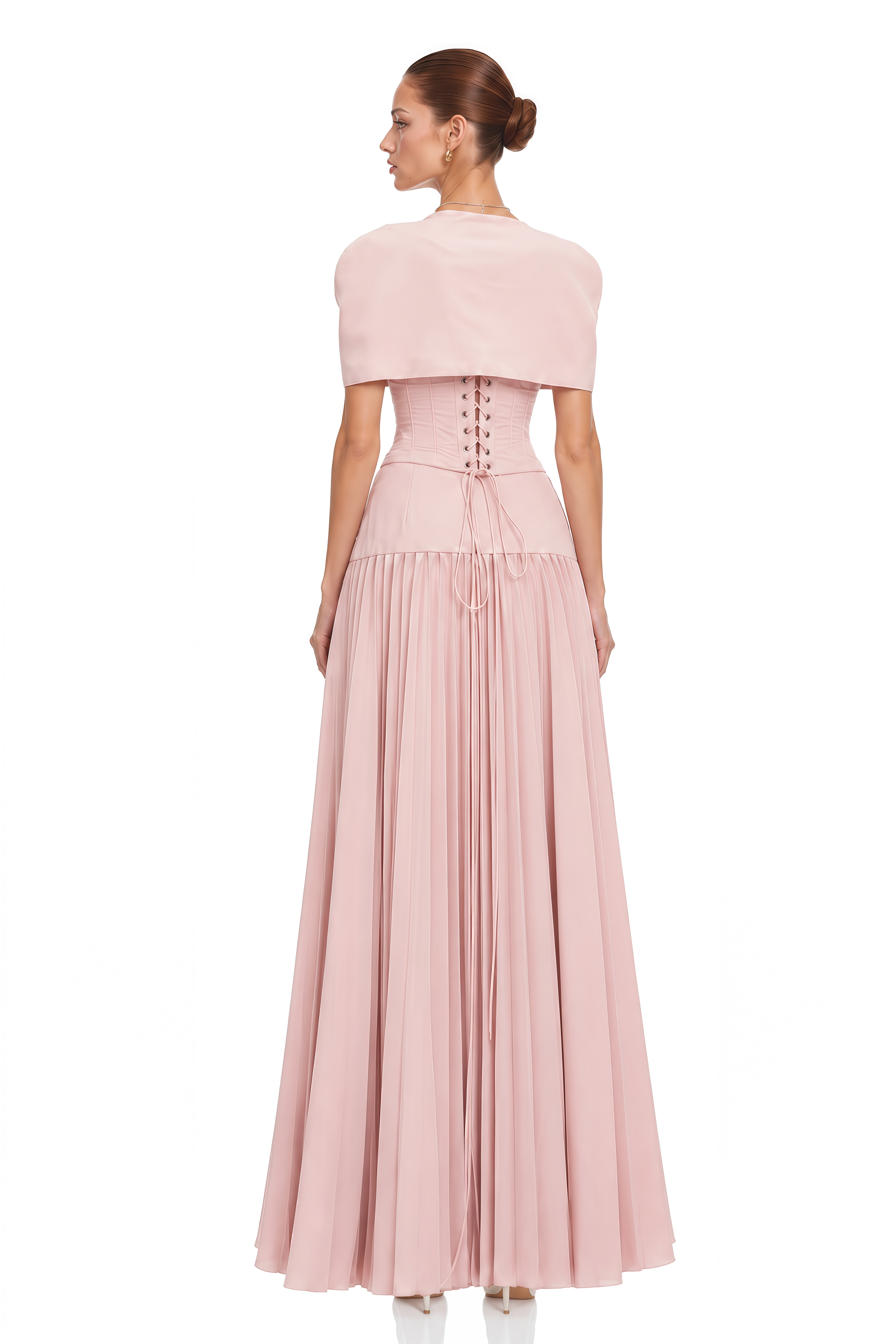 Priscille Pink Shawl & Corset Top & Pleated Skirt Set
