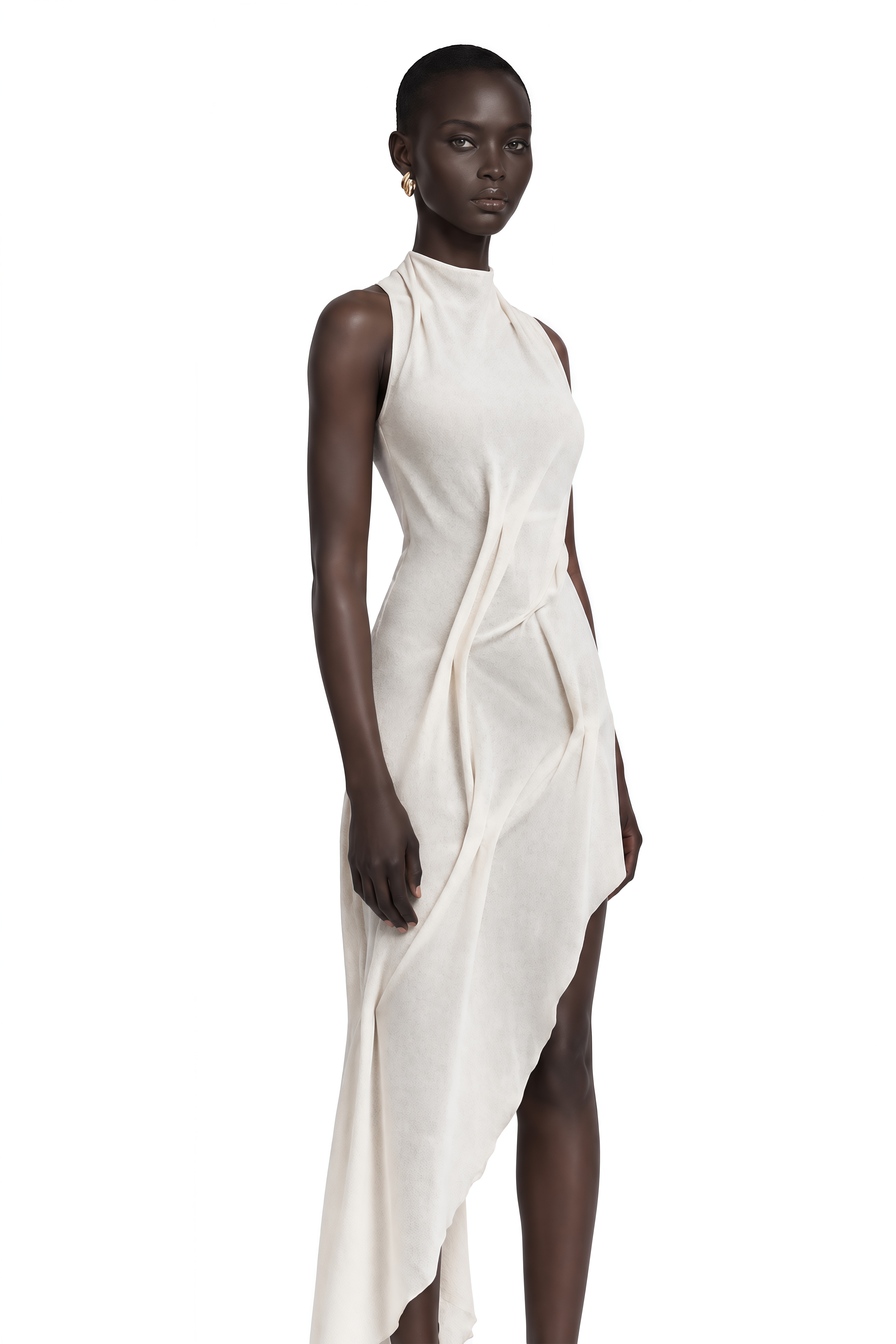 Oleander White Textured Asymmetrical Maxi Dress