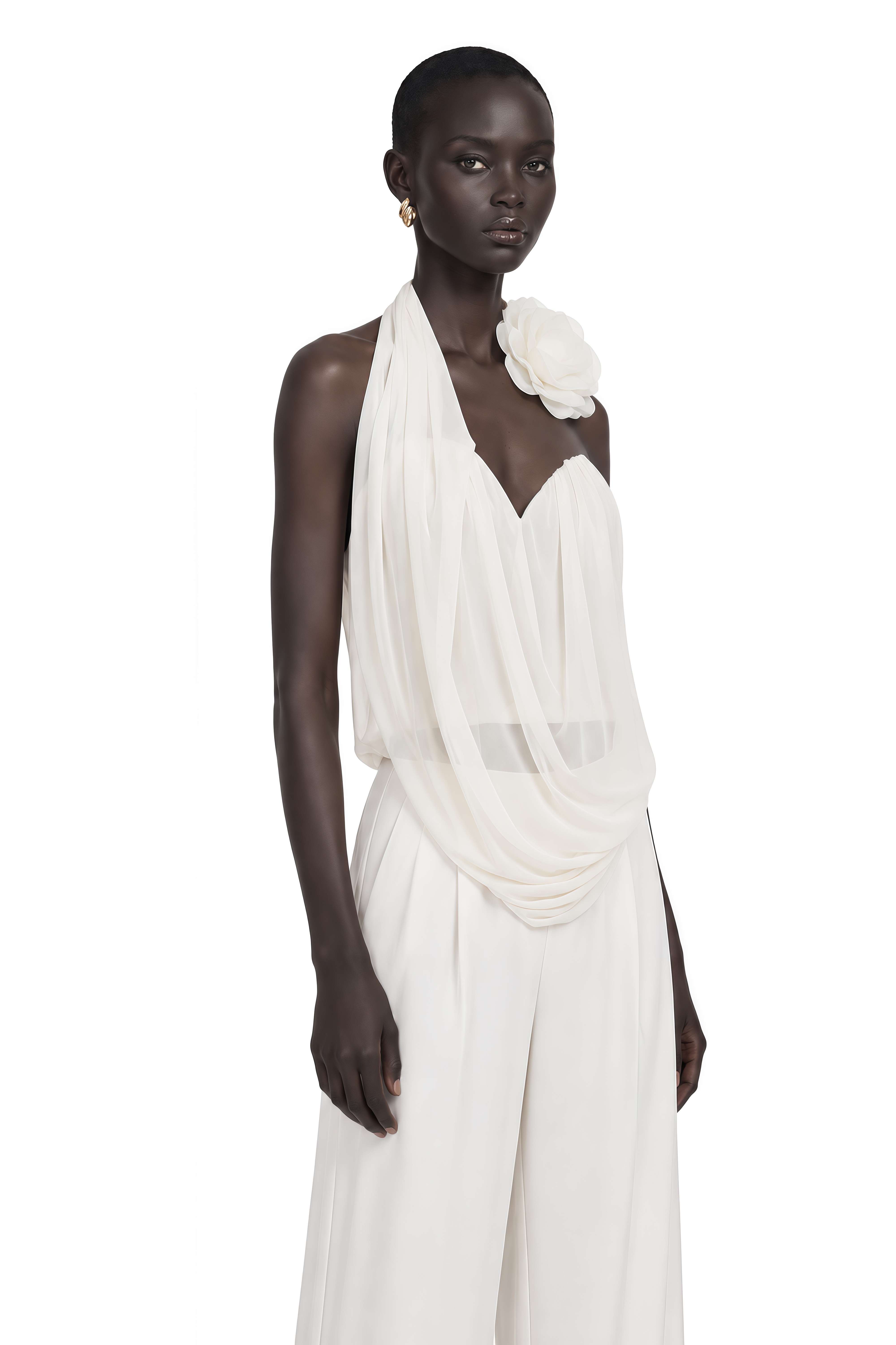 Maeva White Halterneck Floral-Appliqué Top