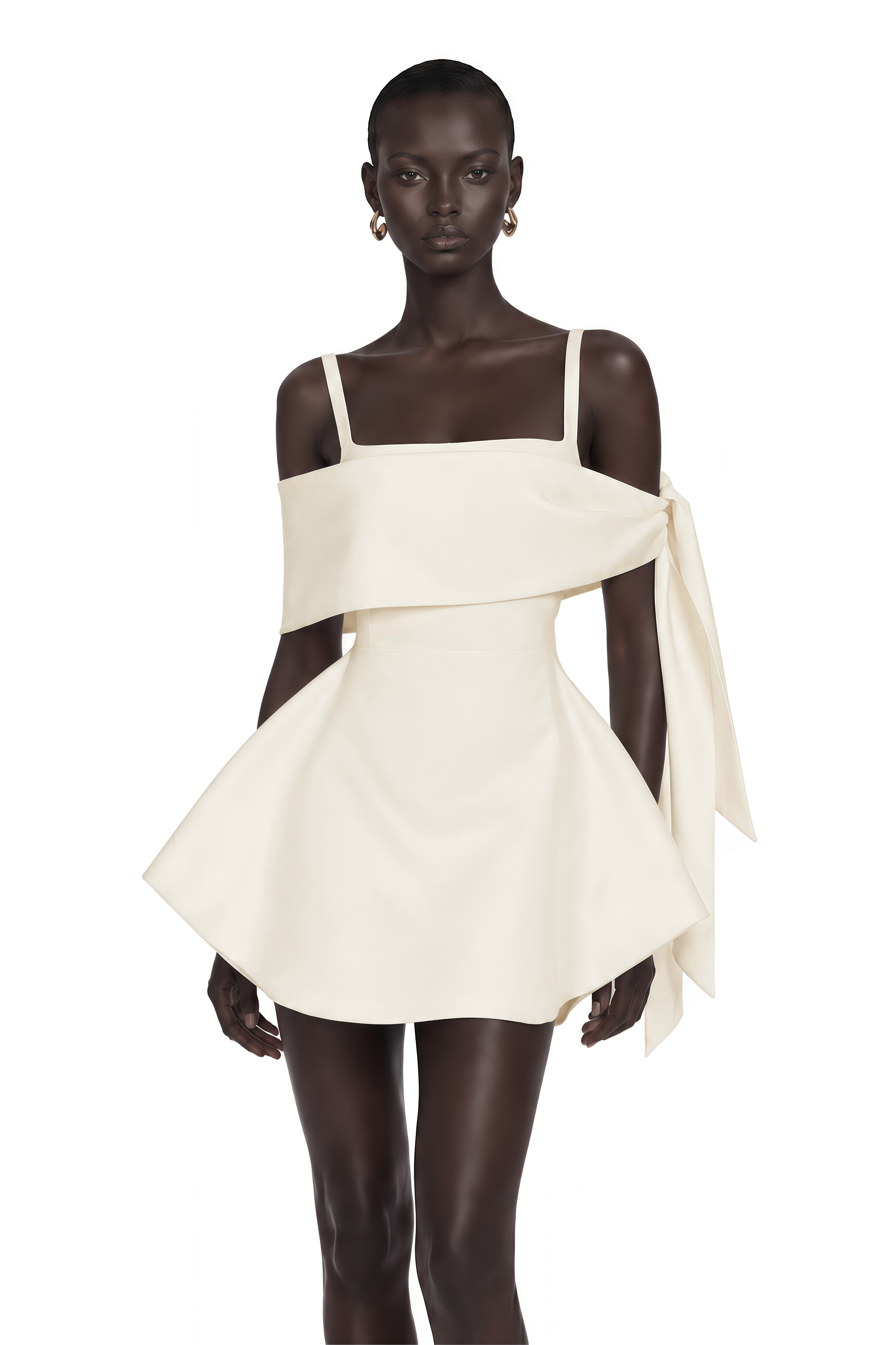 Garance Cream White Self Tie Flared Mini Dress