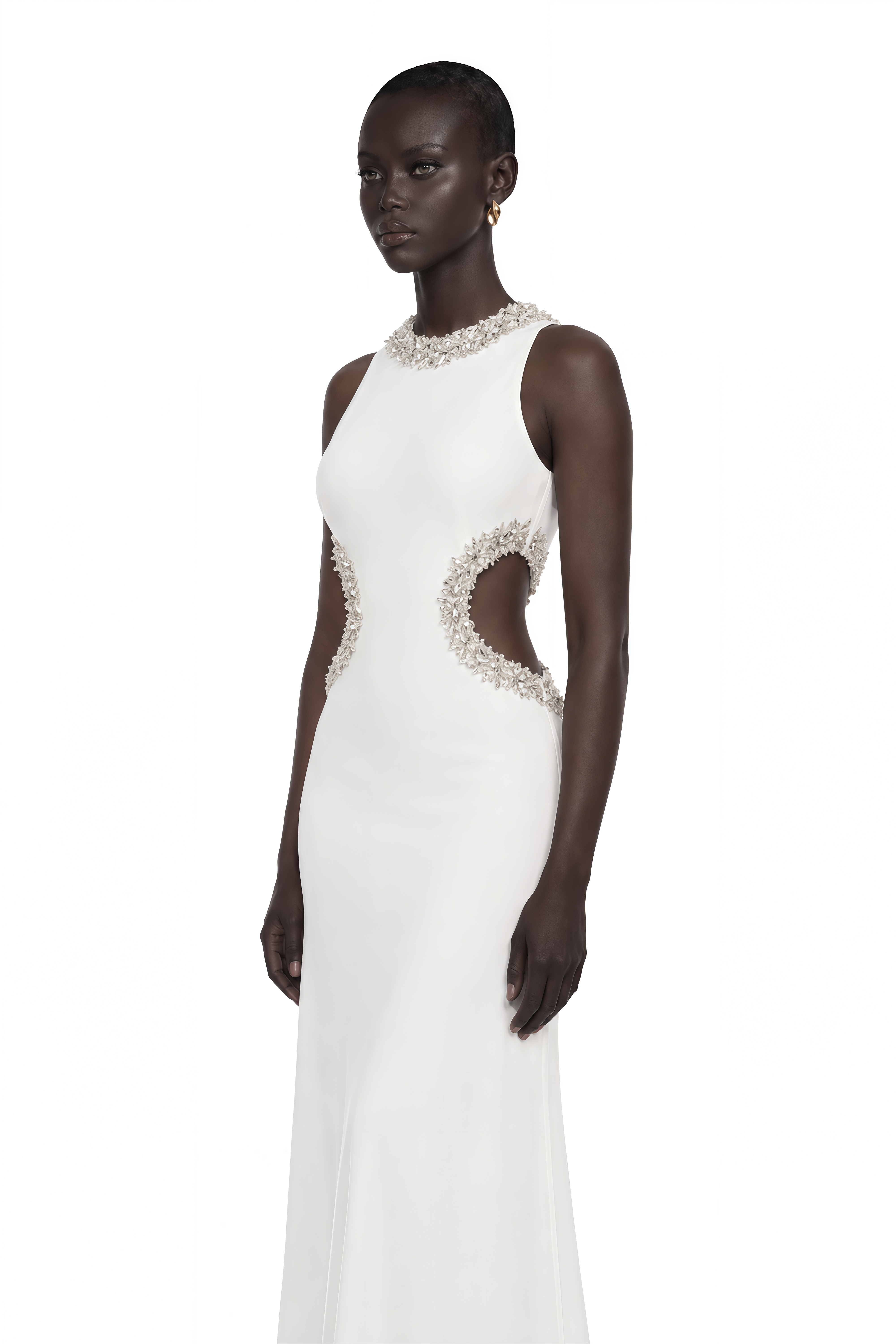 Larisa White Embellished Cut-out Maxi Gown