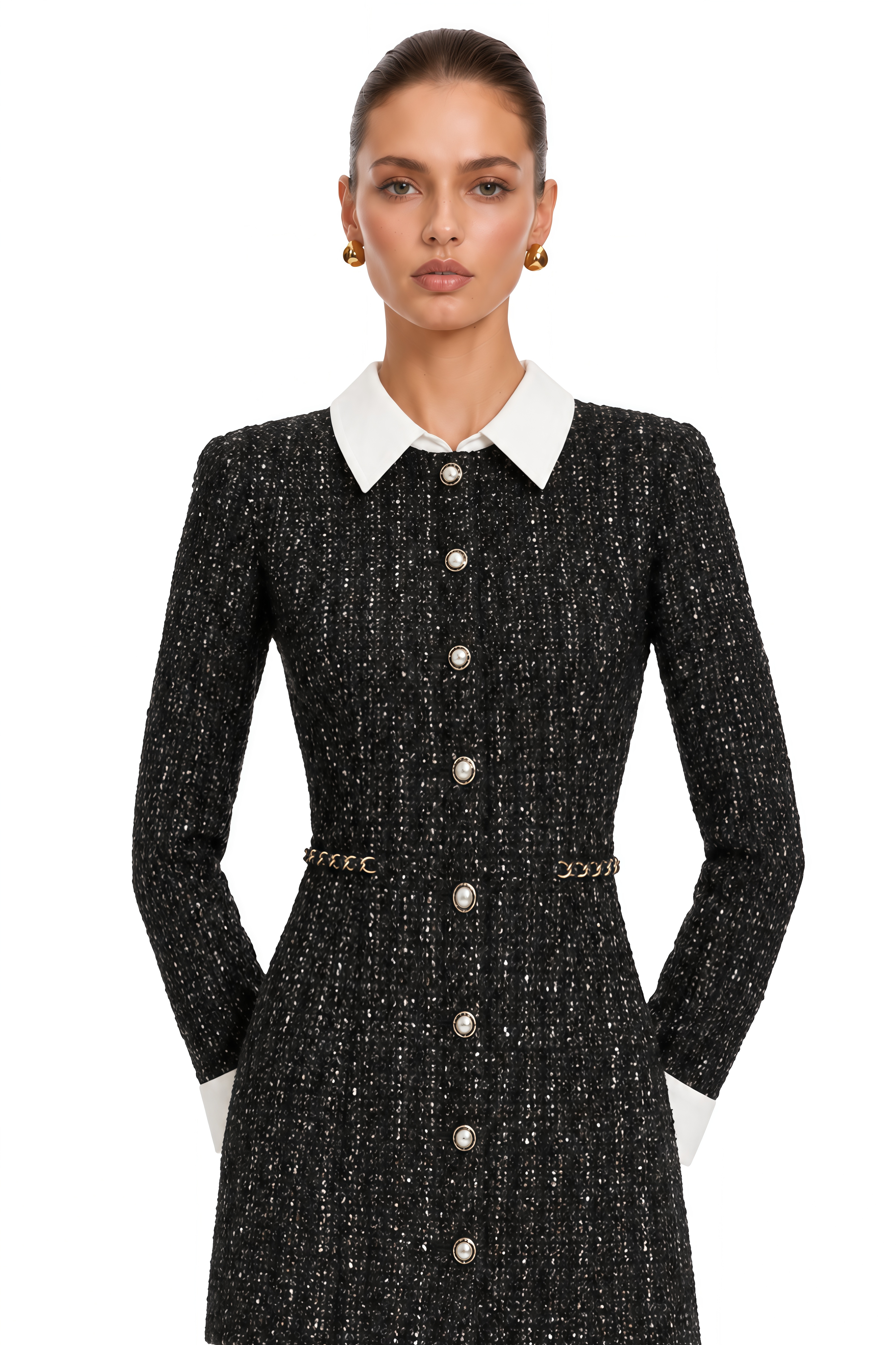 Audrey Black Sequin Paneled Tweed Mini Dress