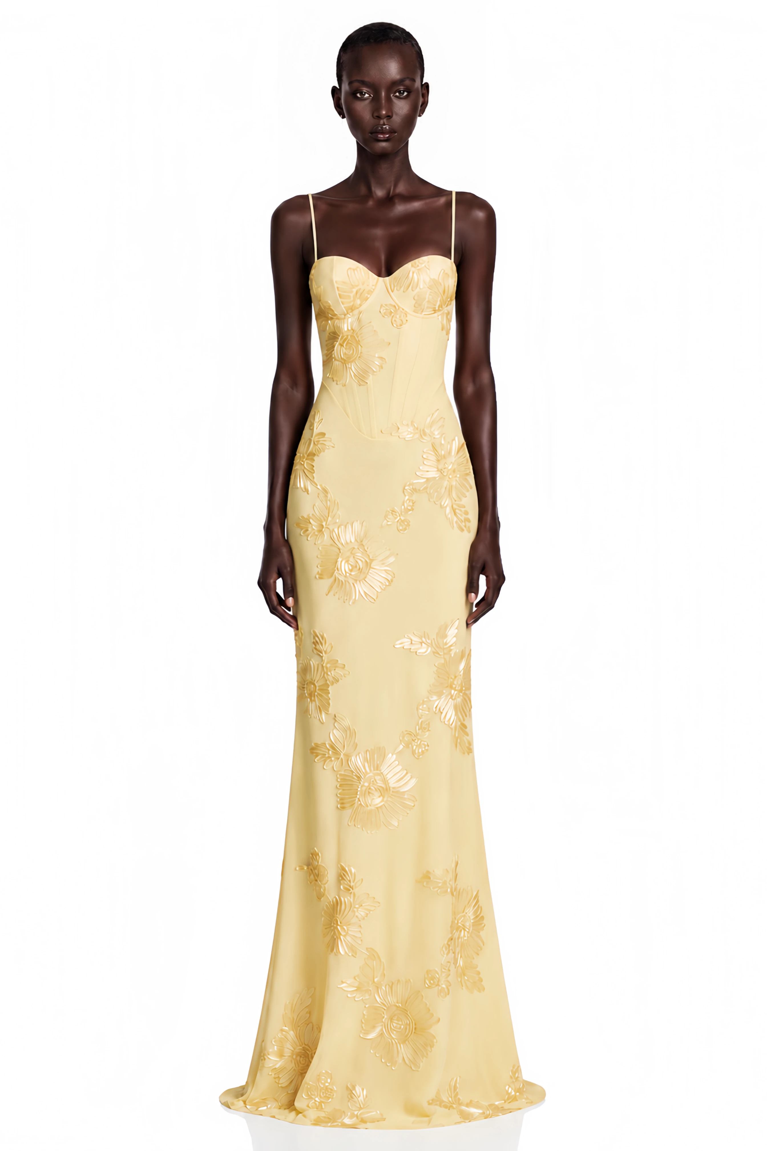 ワンピース ERADIE Printed Bustier Dress Yellow Théoline Yellow Floral Appliqué Corset Maxi Dress – Miss Rosier