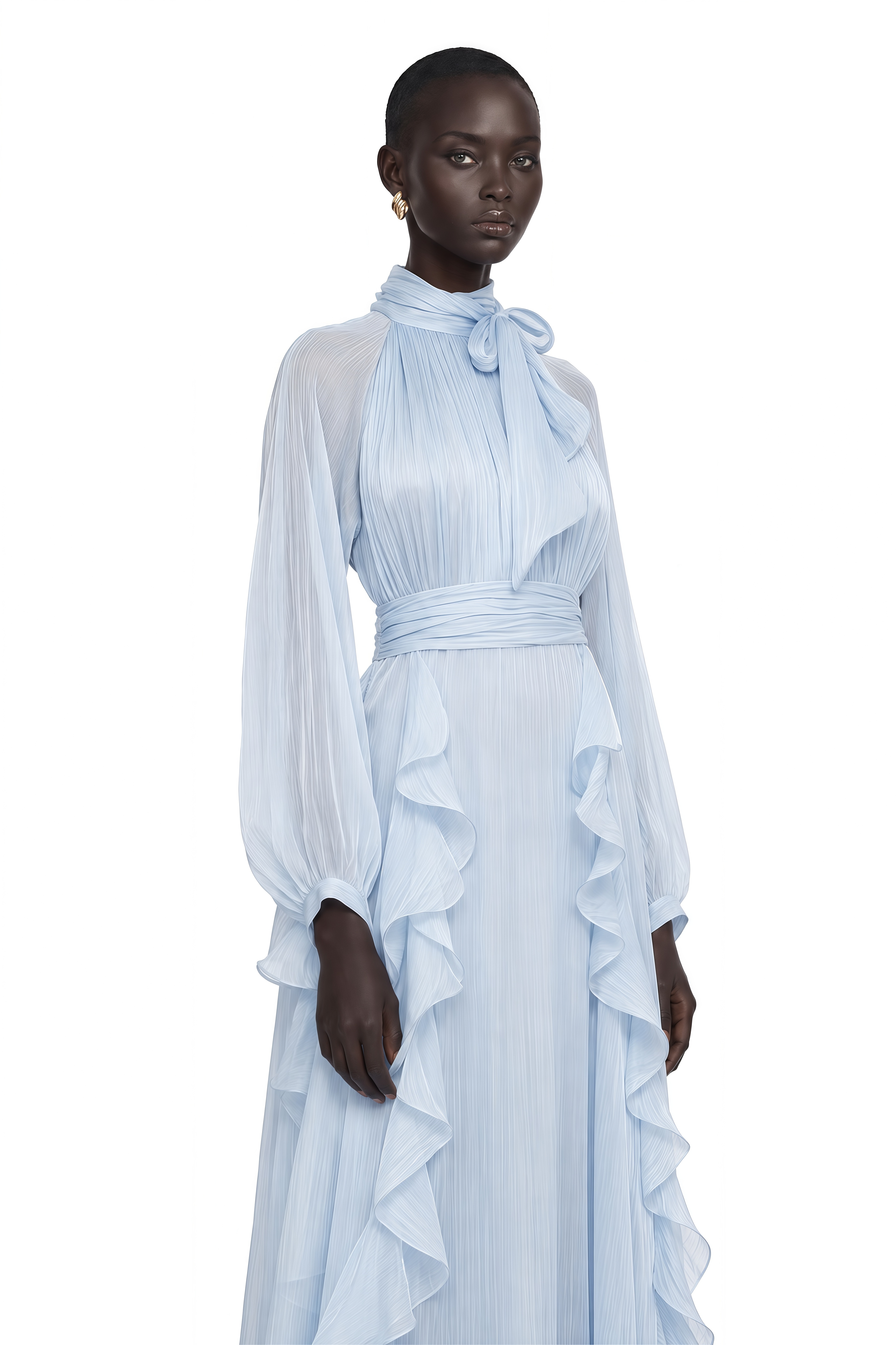 Nanette Blue Glossy Pleated Maxi Dress
