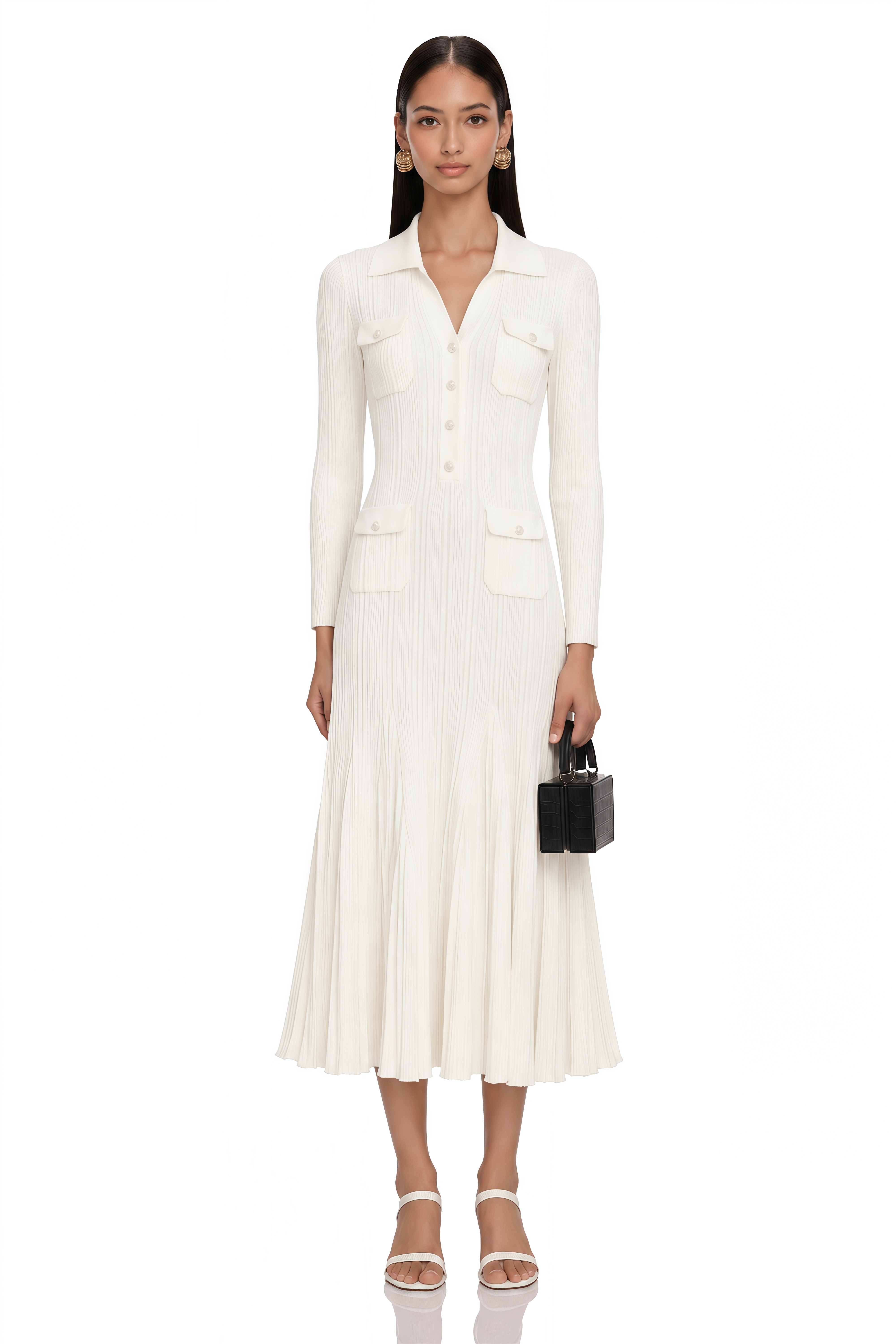 white knit midi dress long sleeve Nouria neutrals ribbed-knit – Miss Rosier long sleeve white dress