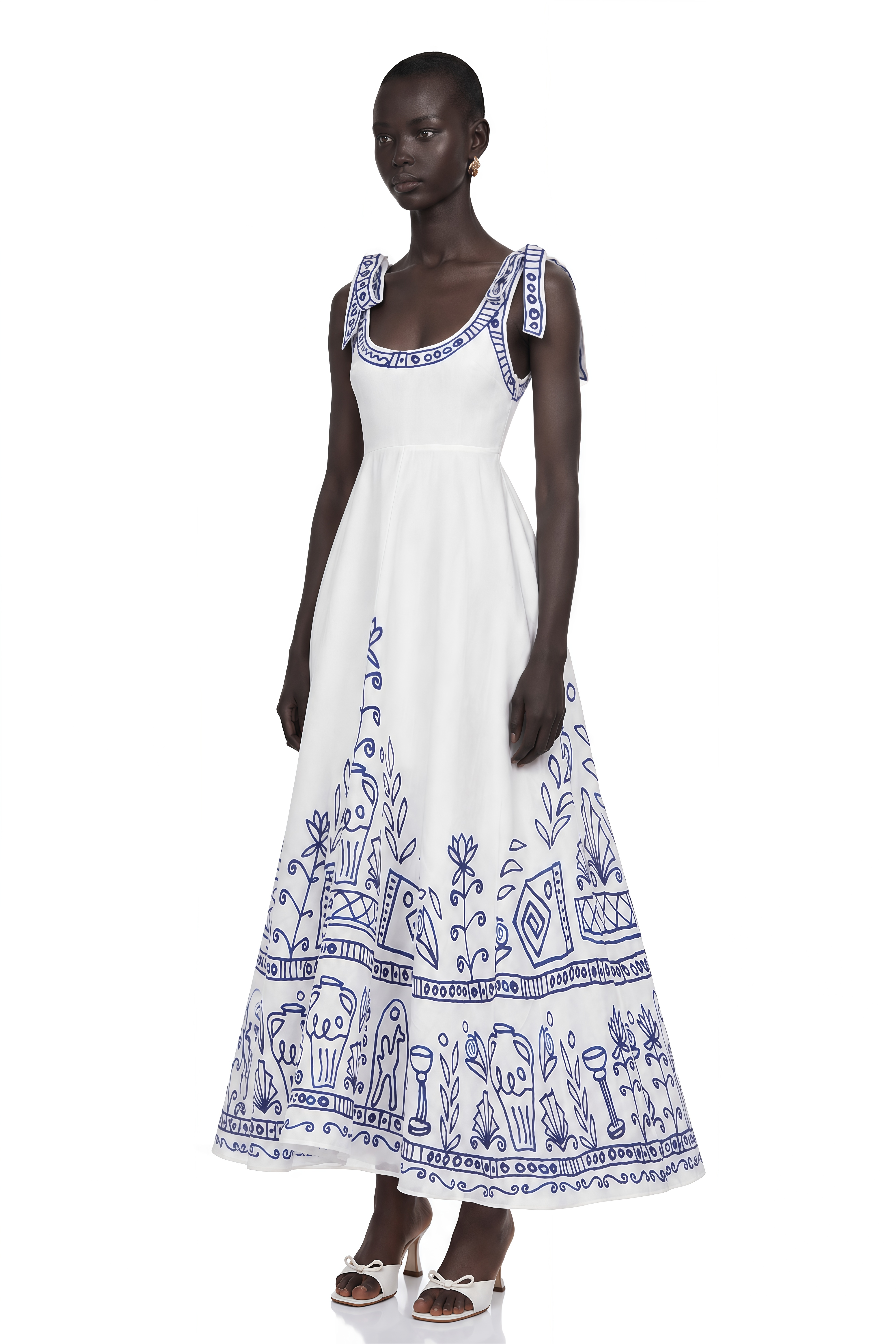 Zohar White Color Block Print Maxi Dress