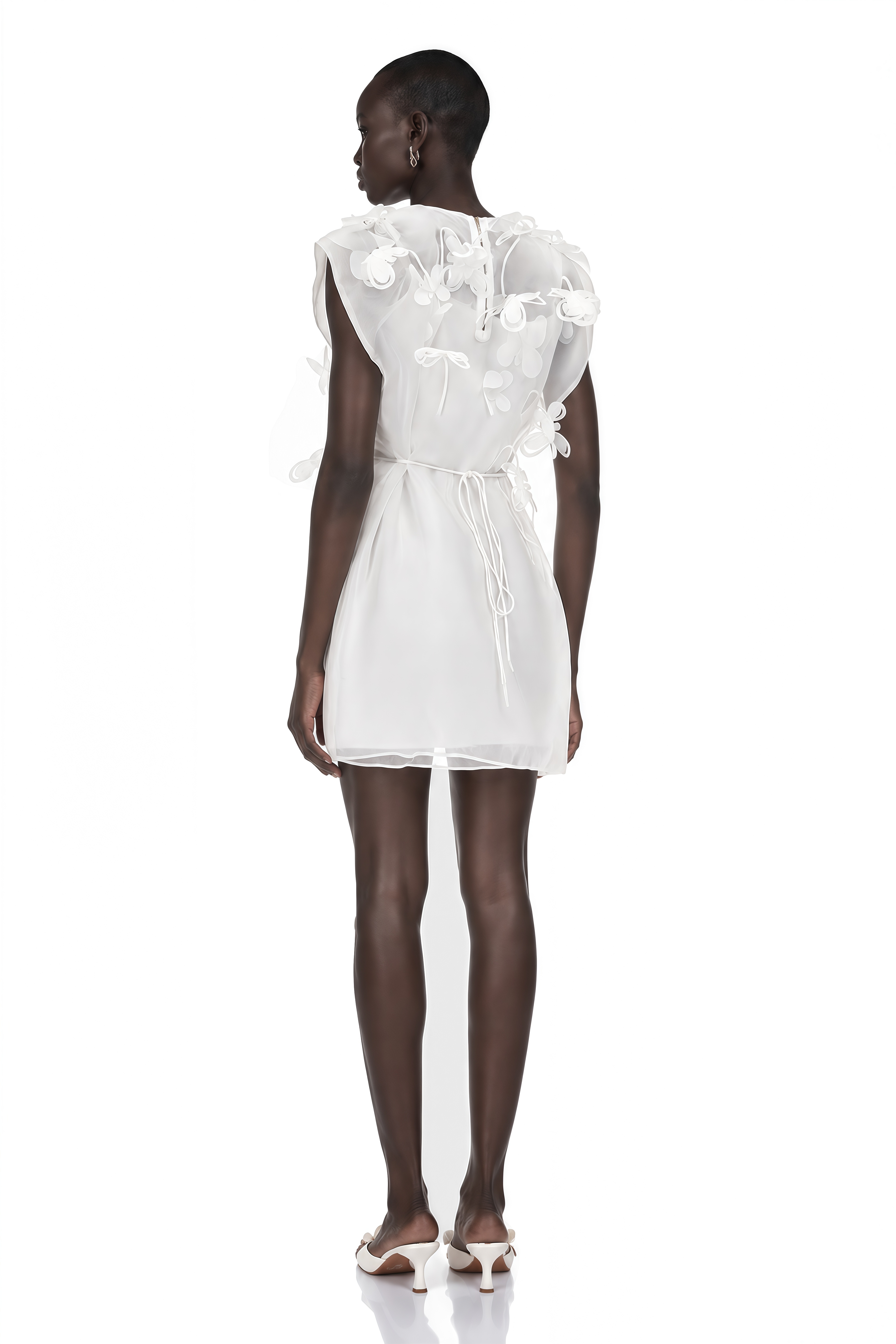 Maryam White Chiffon Mini Dress with 3D Petals