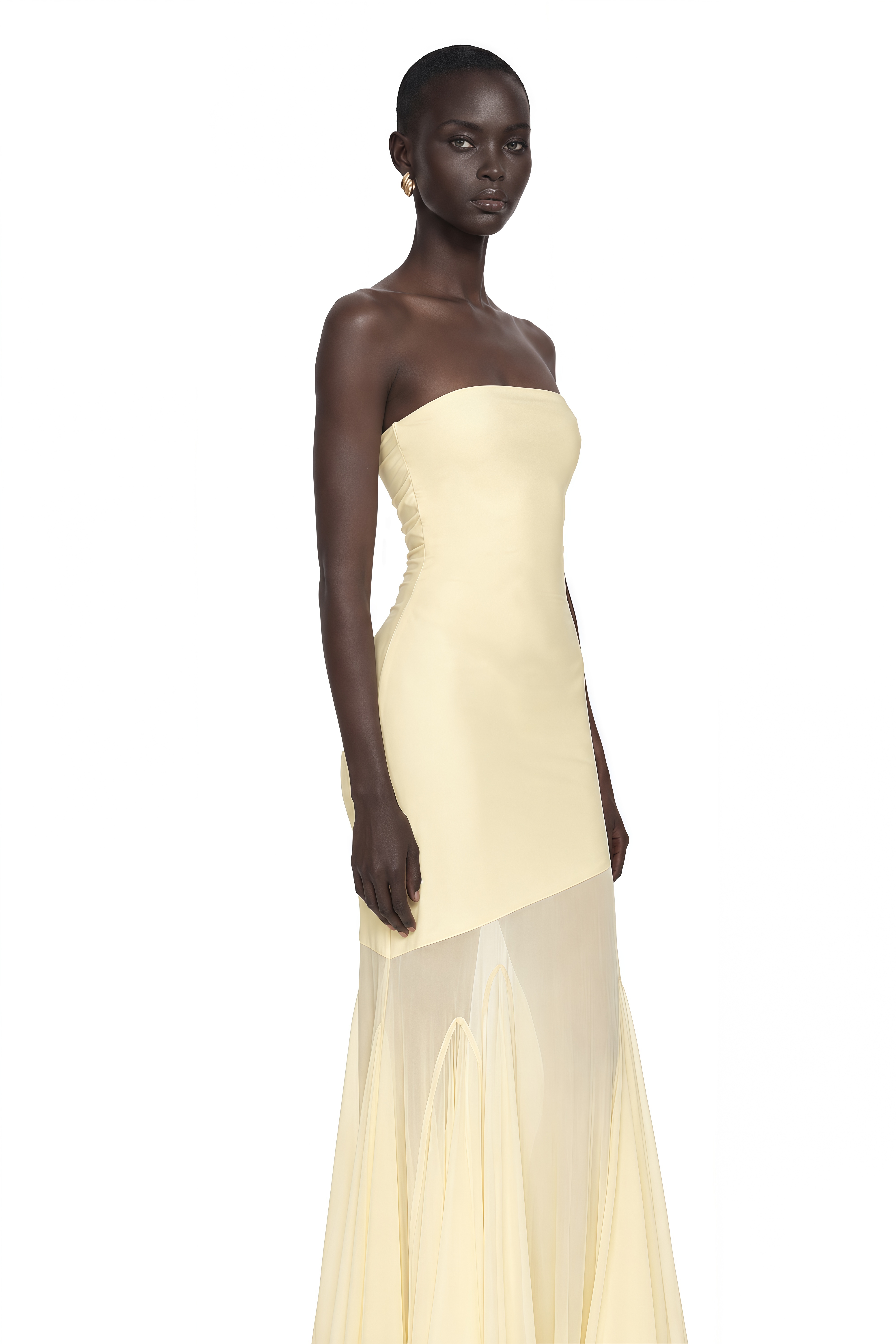 Josiane Yellow Off-Shoulder Sheer Tulle Maxi Dress
