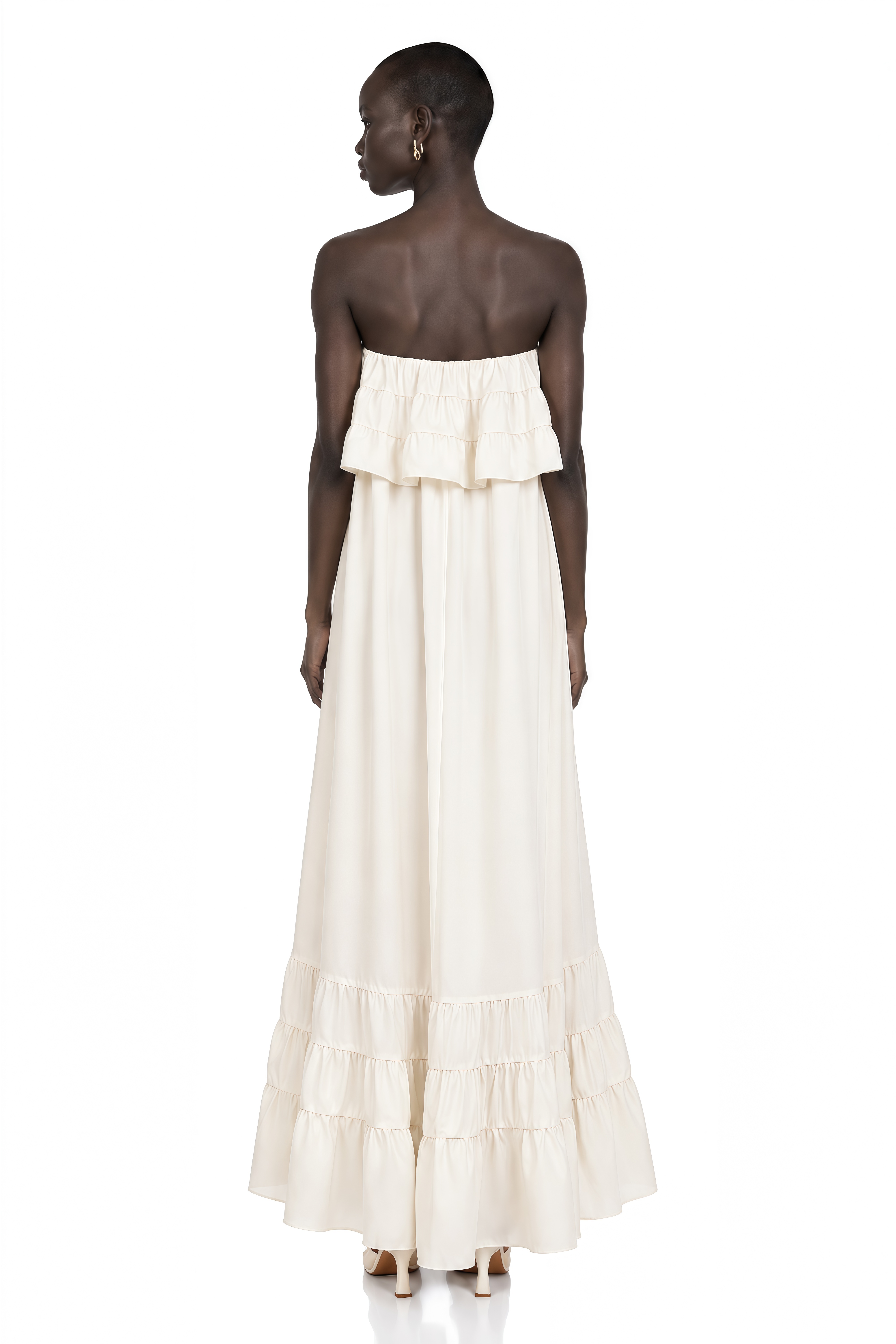 Bénédicte White Vibrant Off Shoulder Shirred Maxi Dress