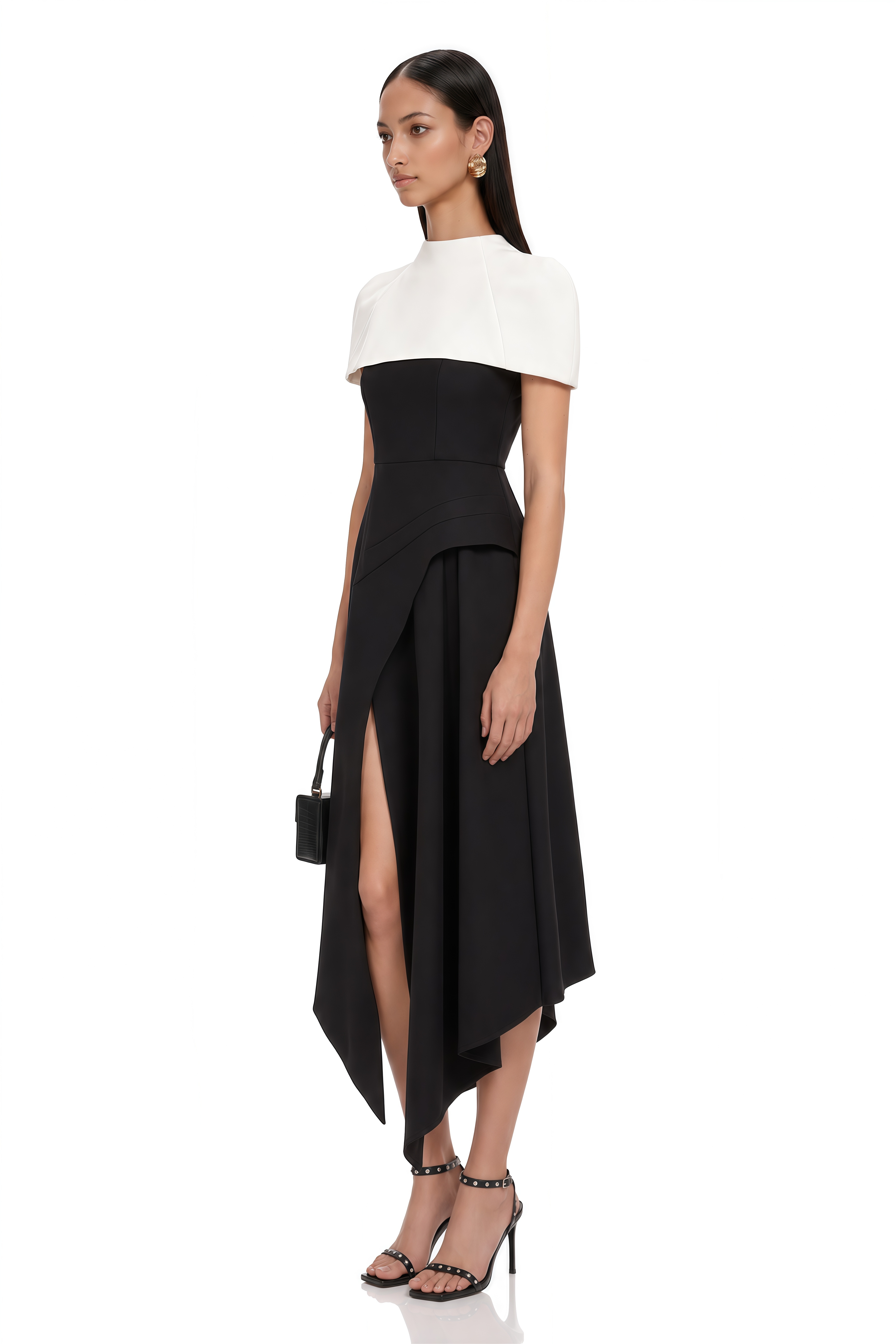 Fabienne Color Block Midi Dress with Shawl Detail