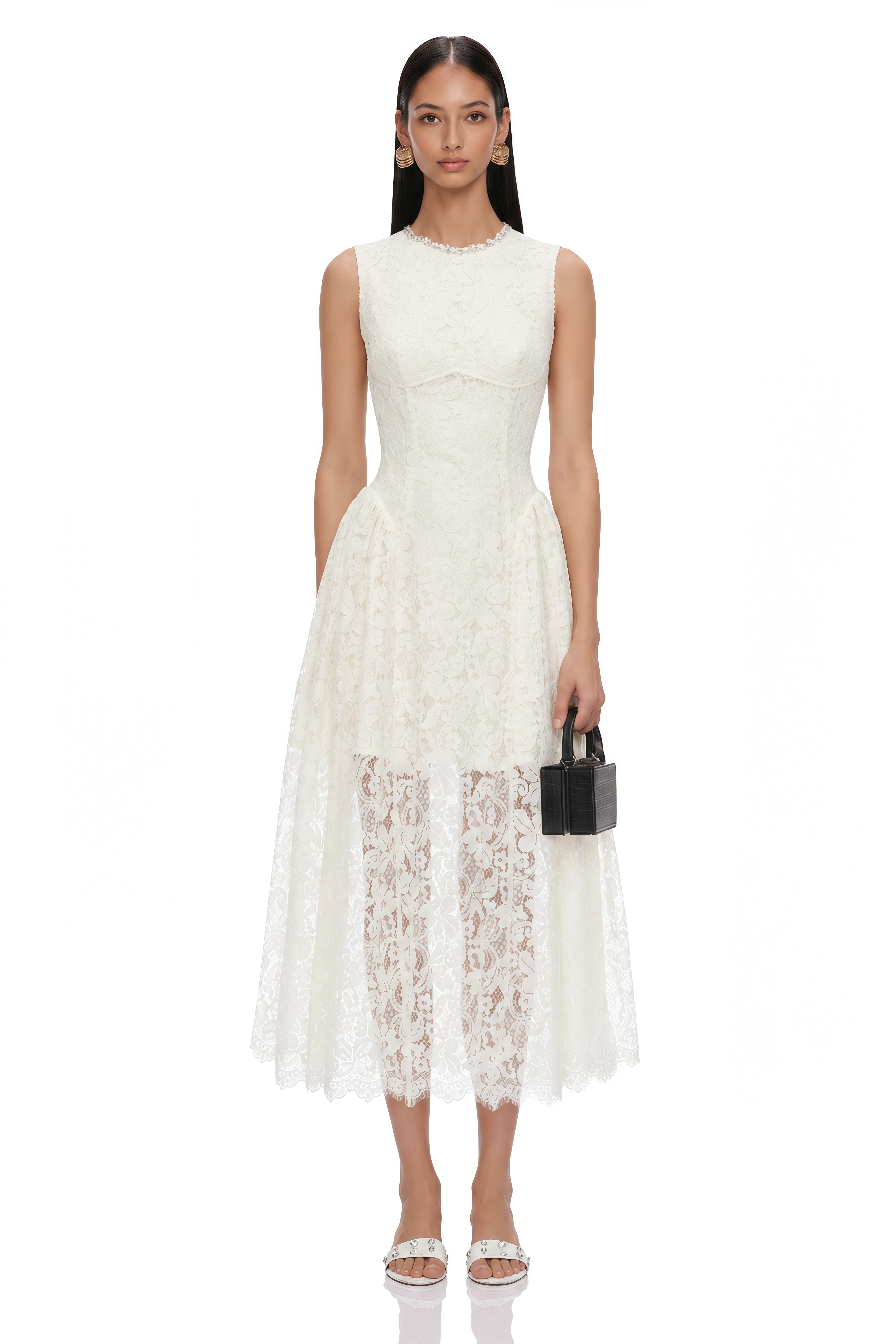 Laia Cream Lace Sleeveless Ruched Maxi Dress