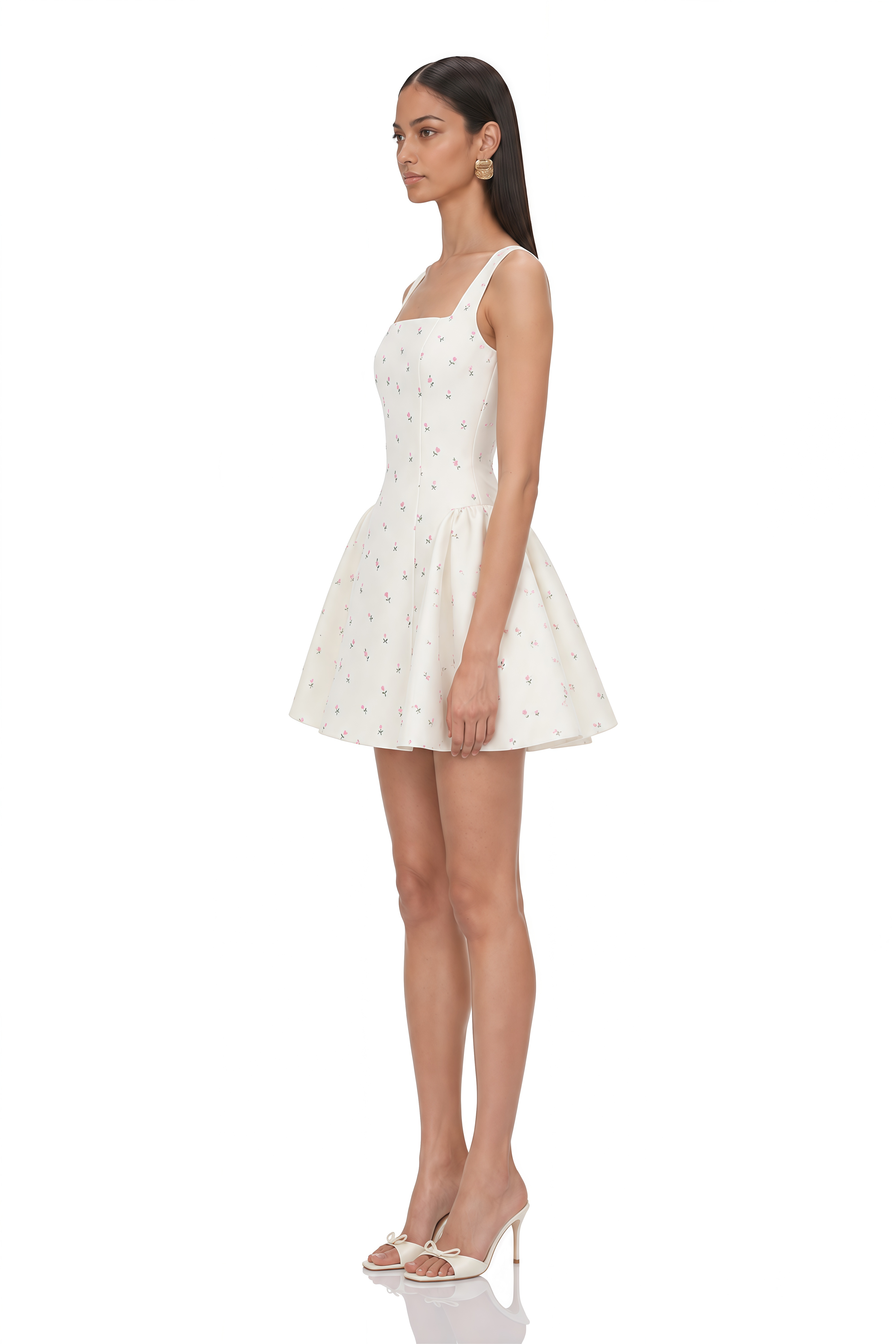 Marina White Sleeveless Floral Print Mini Dress
