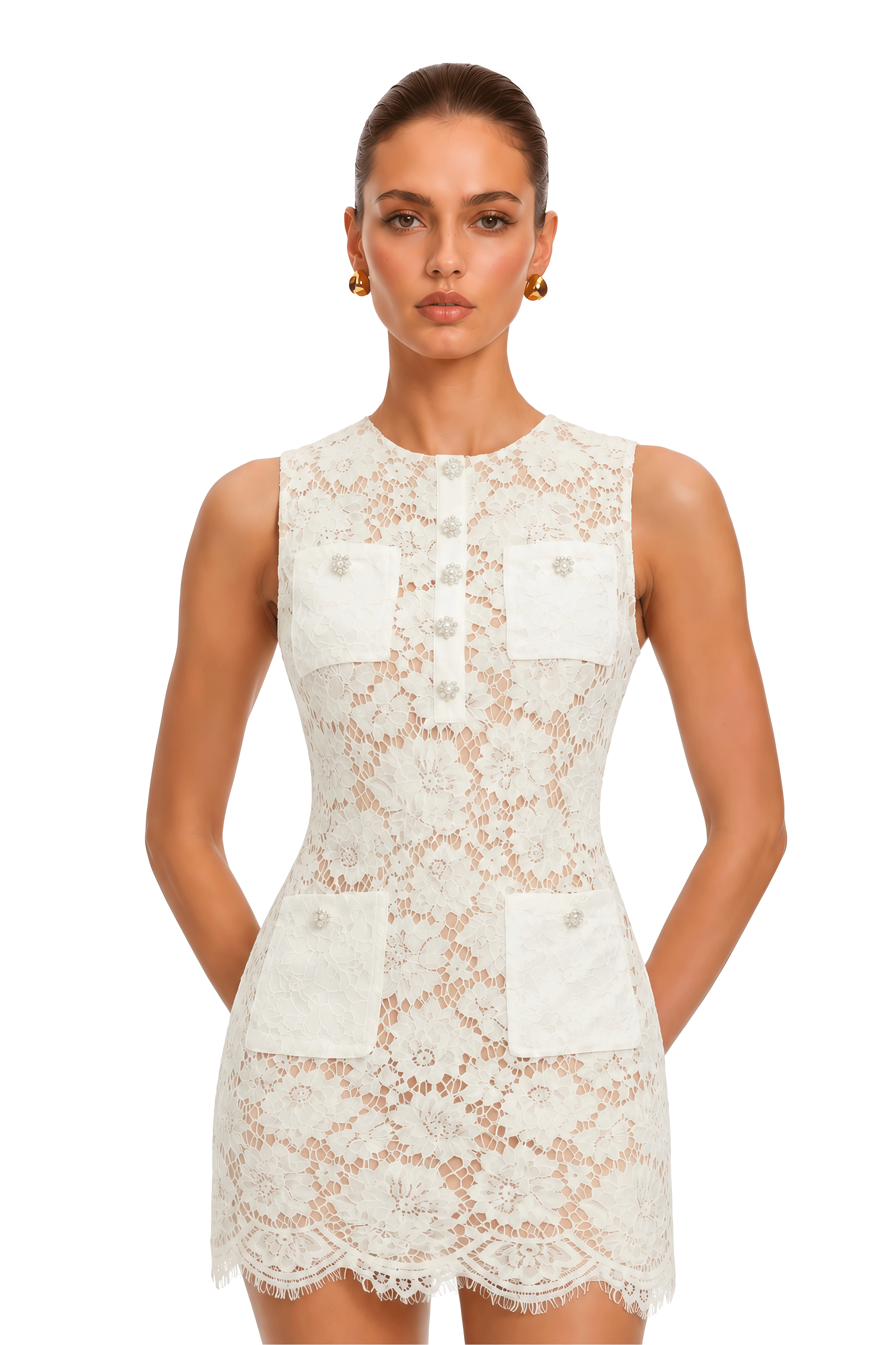 Georgiana White Sleeveless Floral Lace Mini Dress