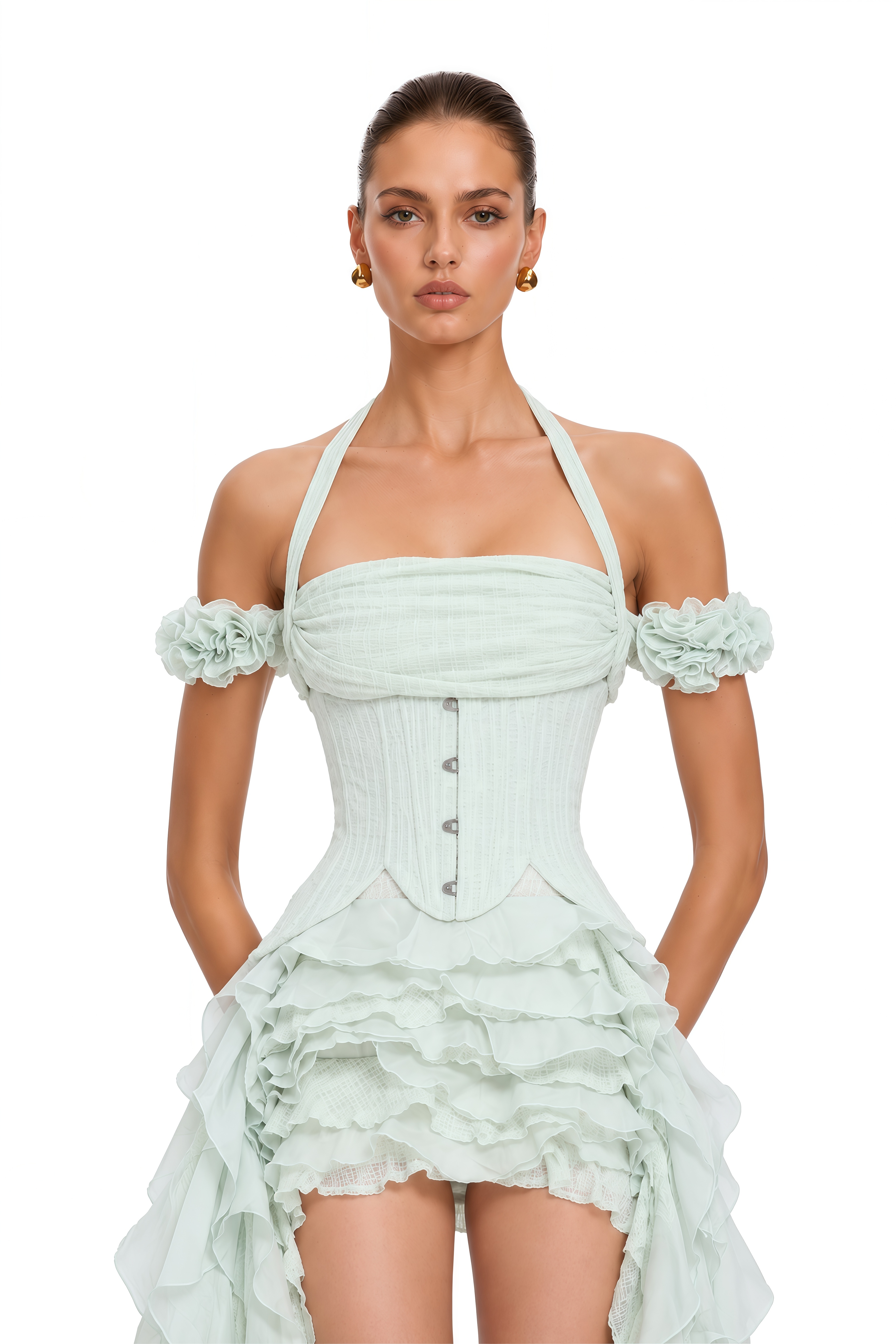 Patricia Green Floral-Appliqué Asymmetrical Ruffled Mini Dress