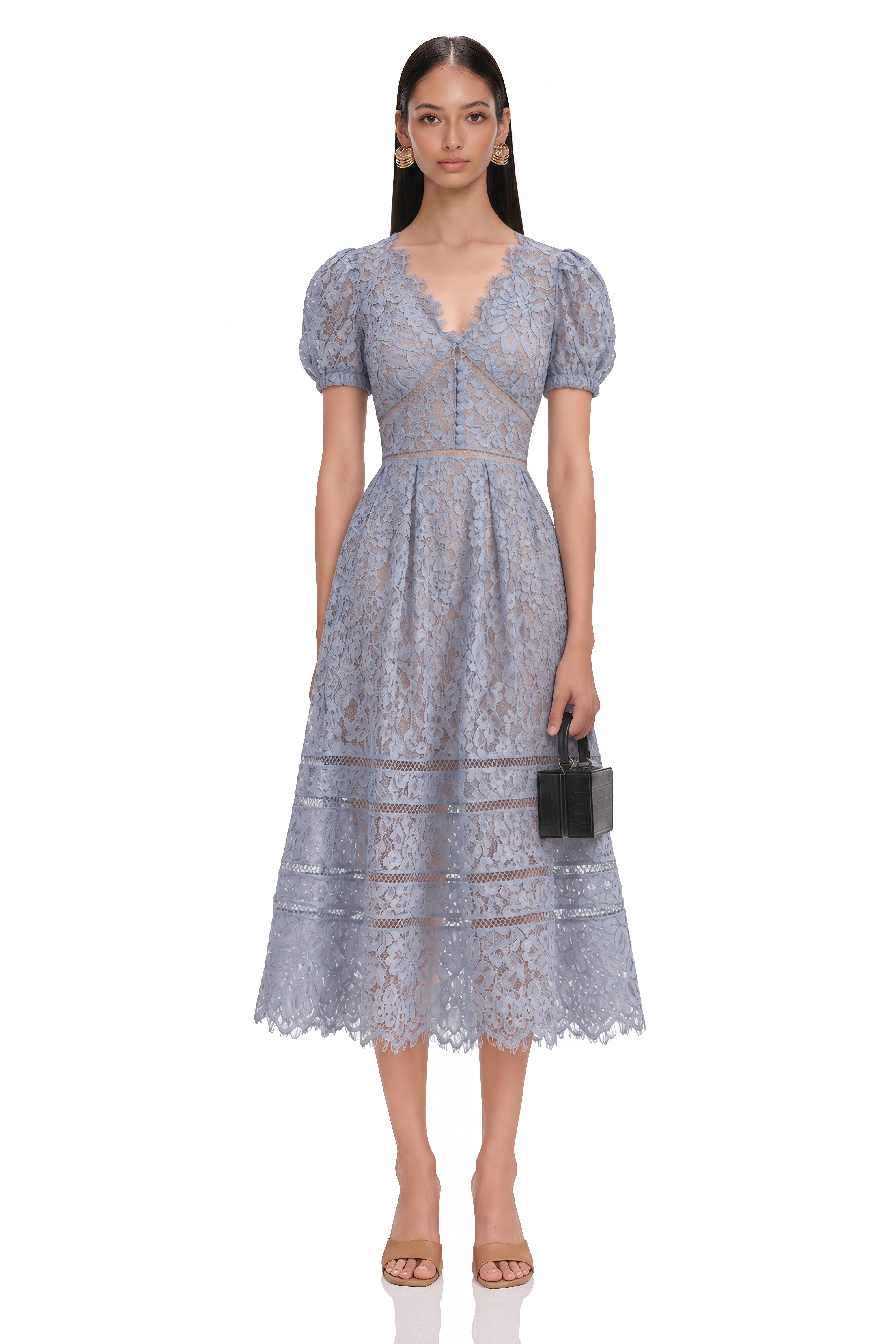 Tamara Cornflower Blue Floral Lace Midi Dress