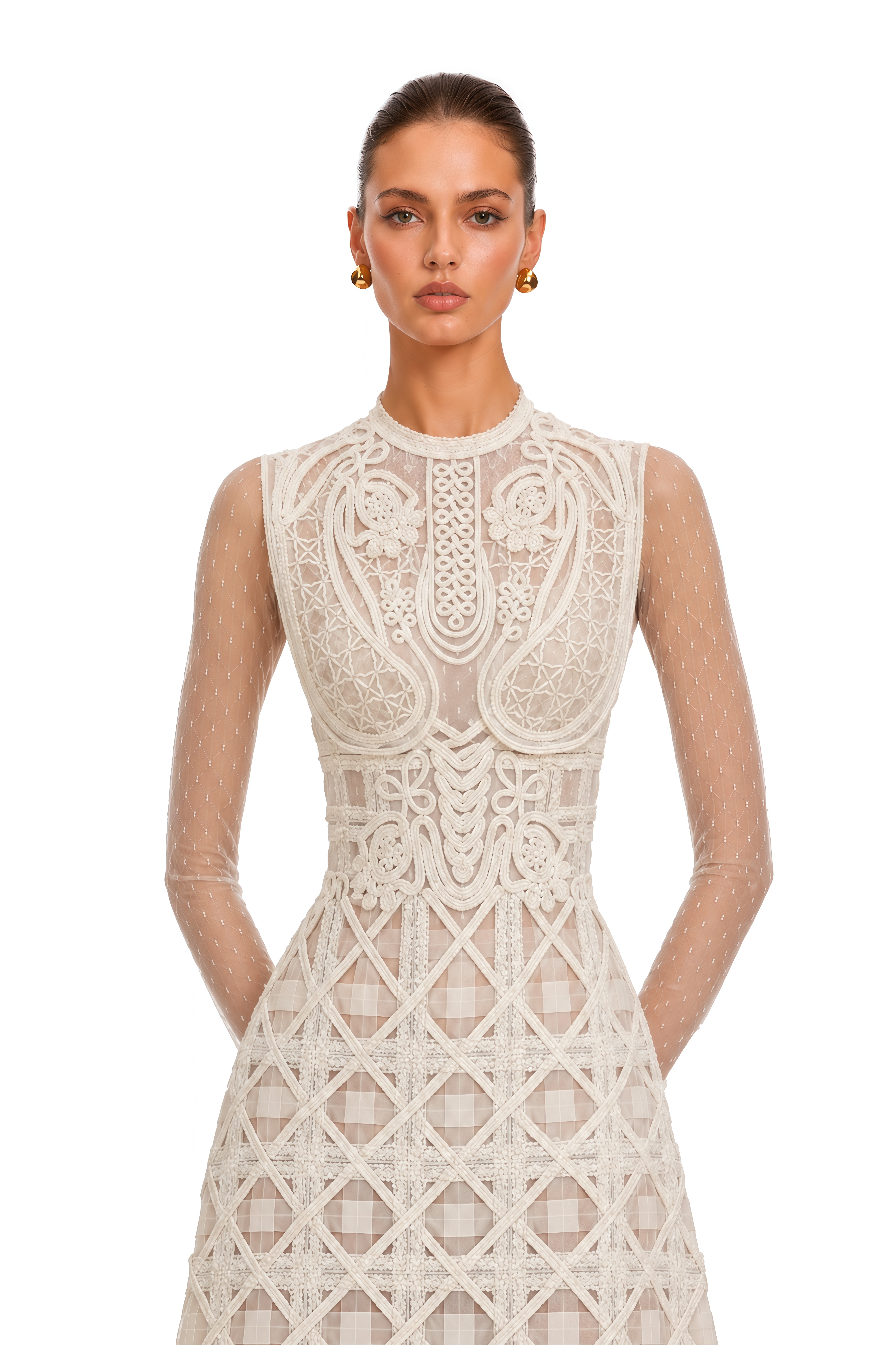 Elena White Braided Crochet Mini Dress