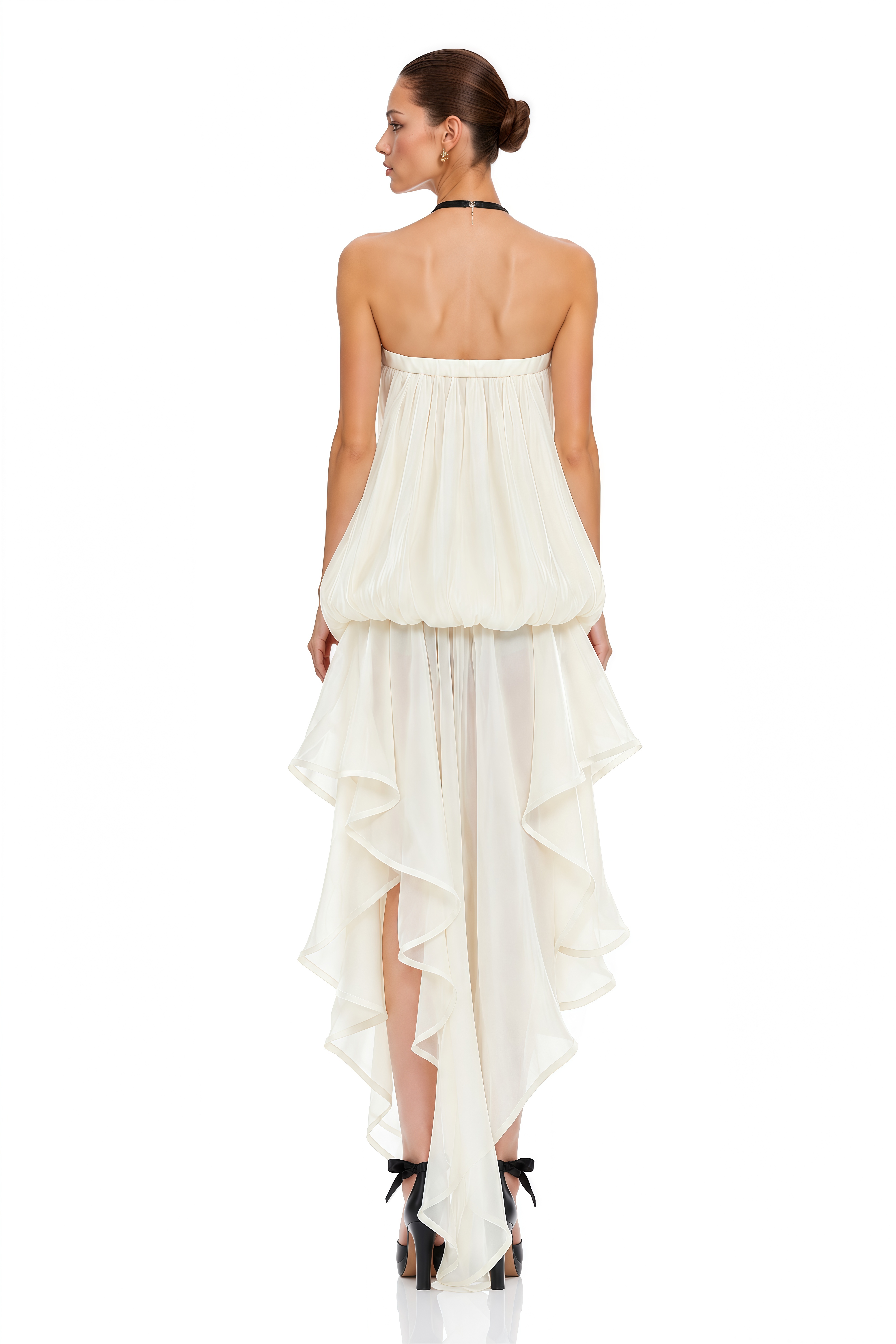 Rosario White Ruched Mini Dress with Bow