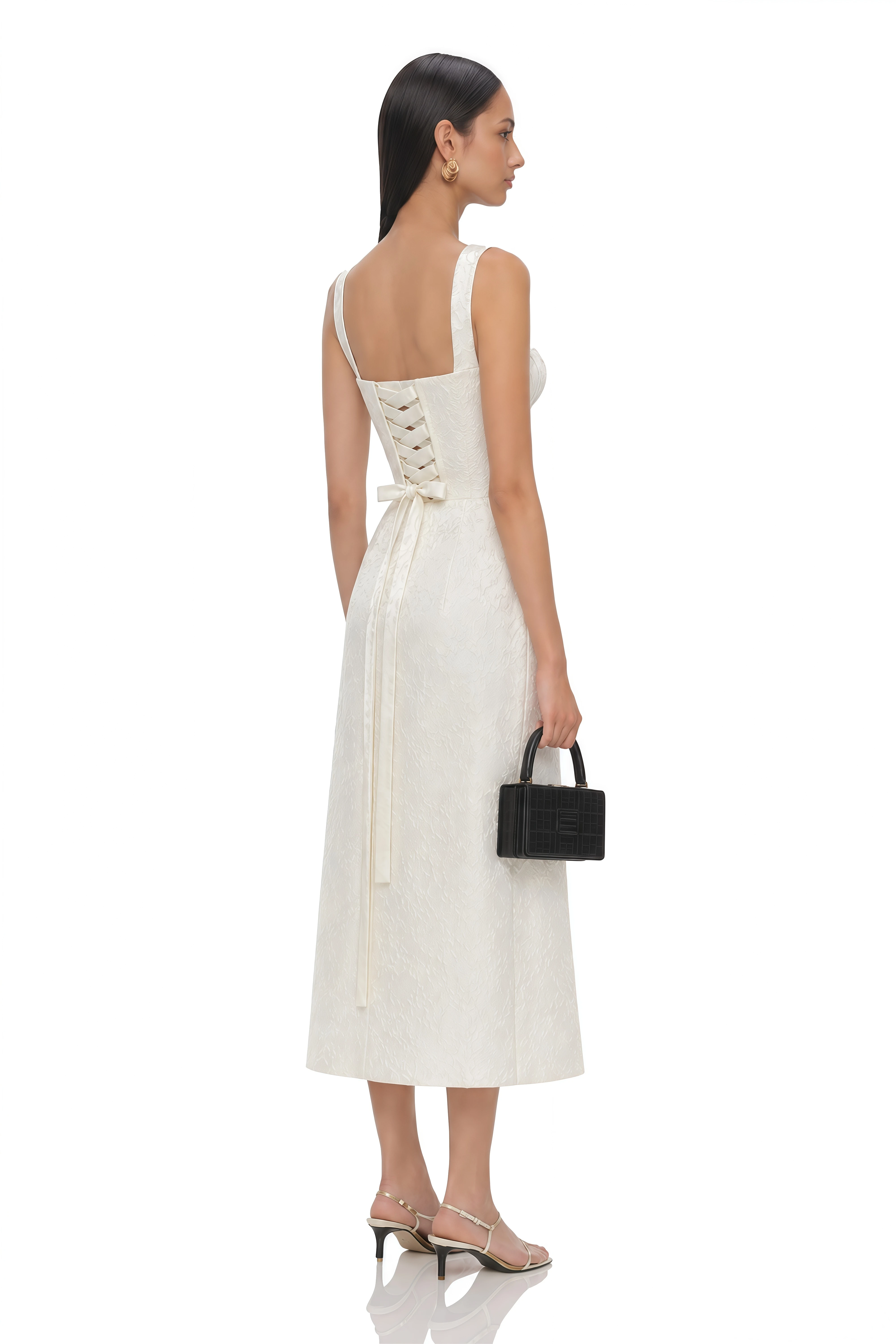 Greta Ivory Sweetheart Embroidered Midi Dress