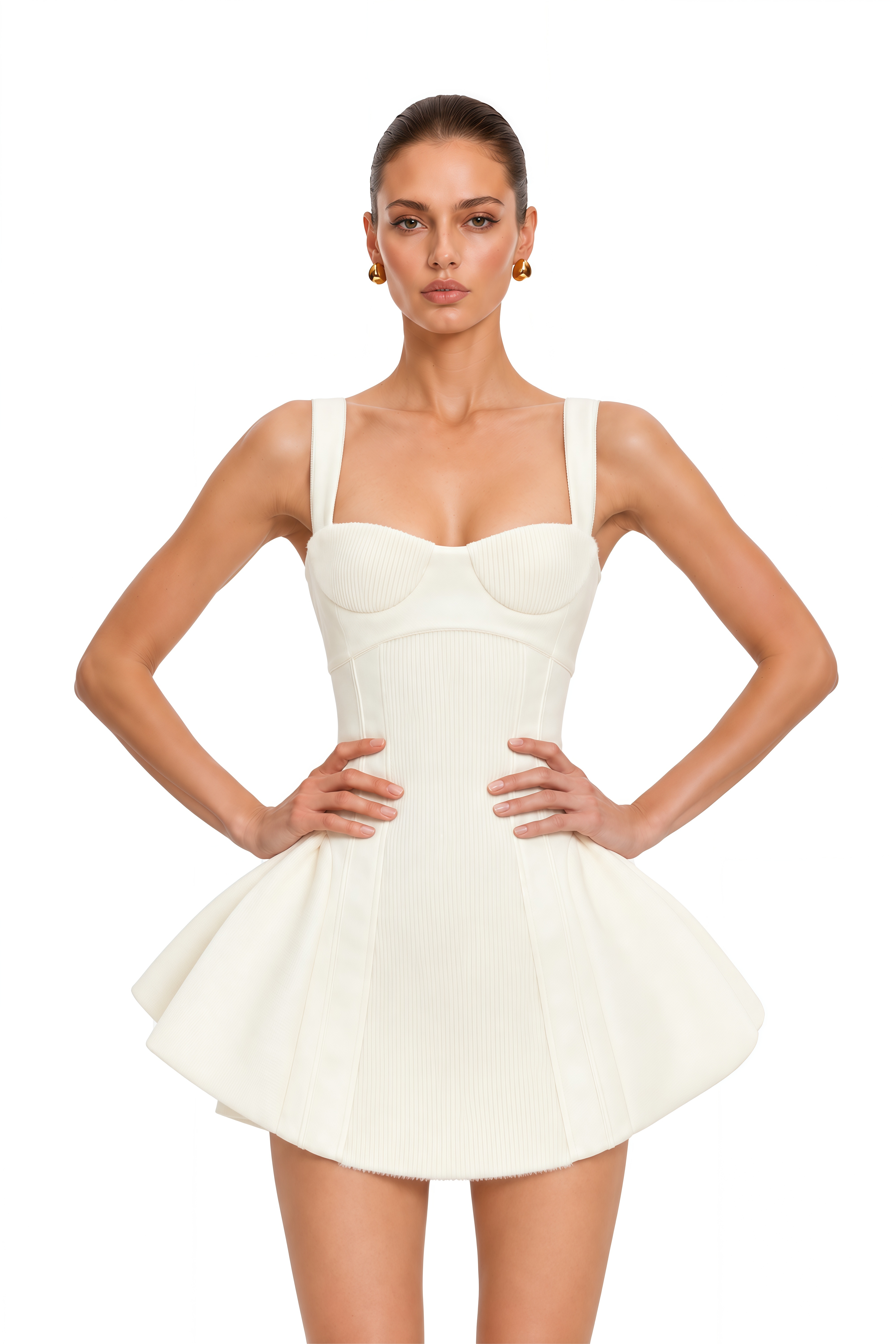 Michèle White Furry Leather Panel Mini Dress
