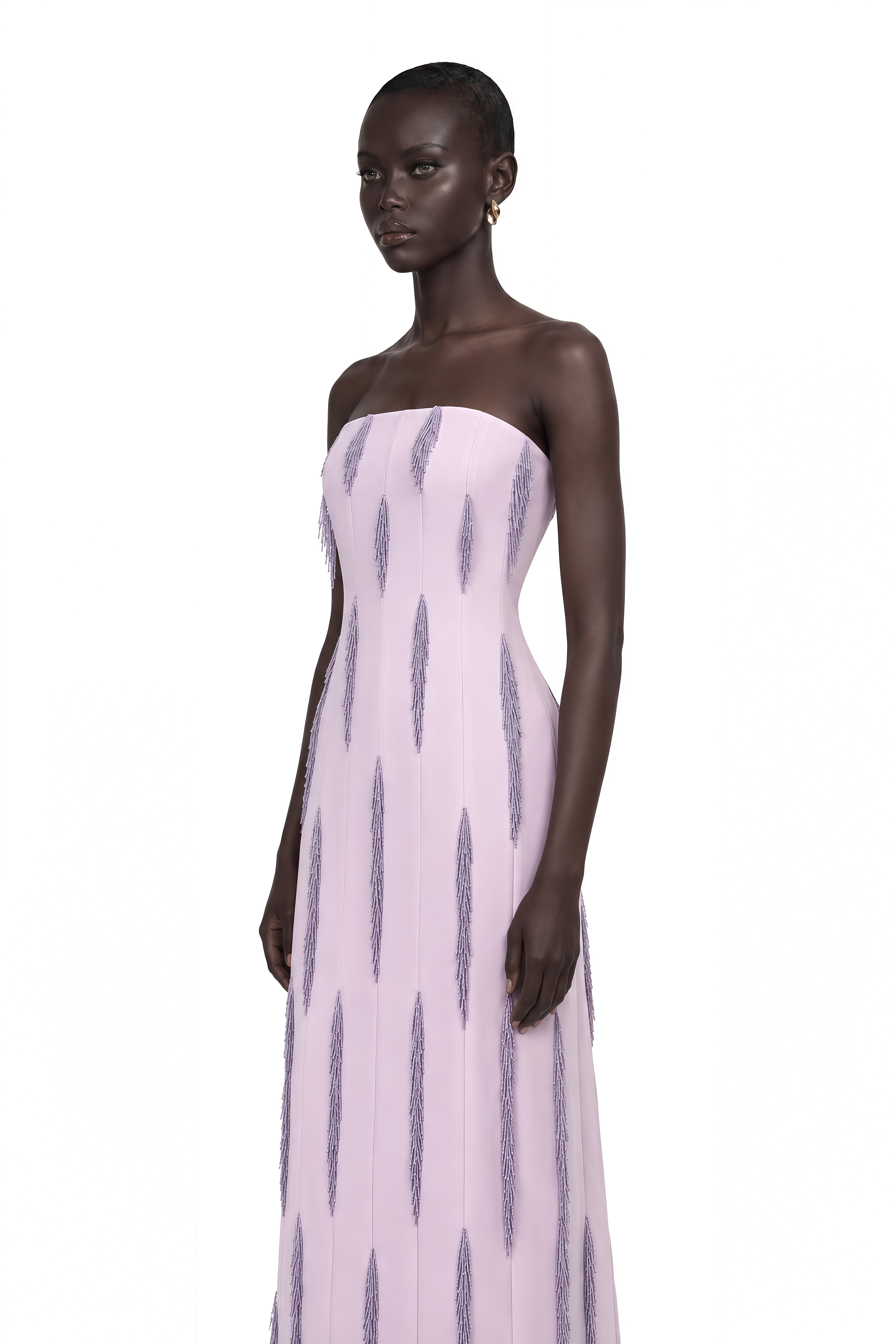 Émilie Purple Beaded Fringed Detail Maxi Dress