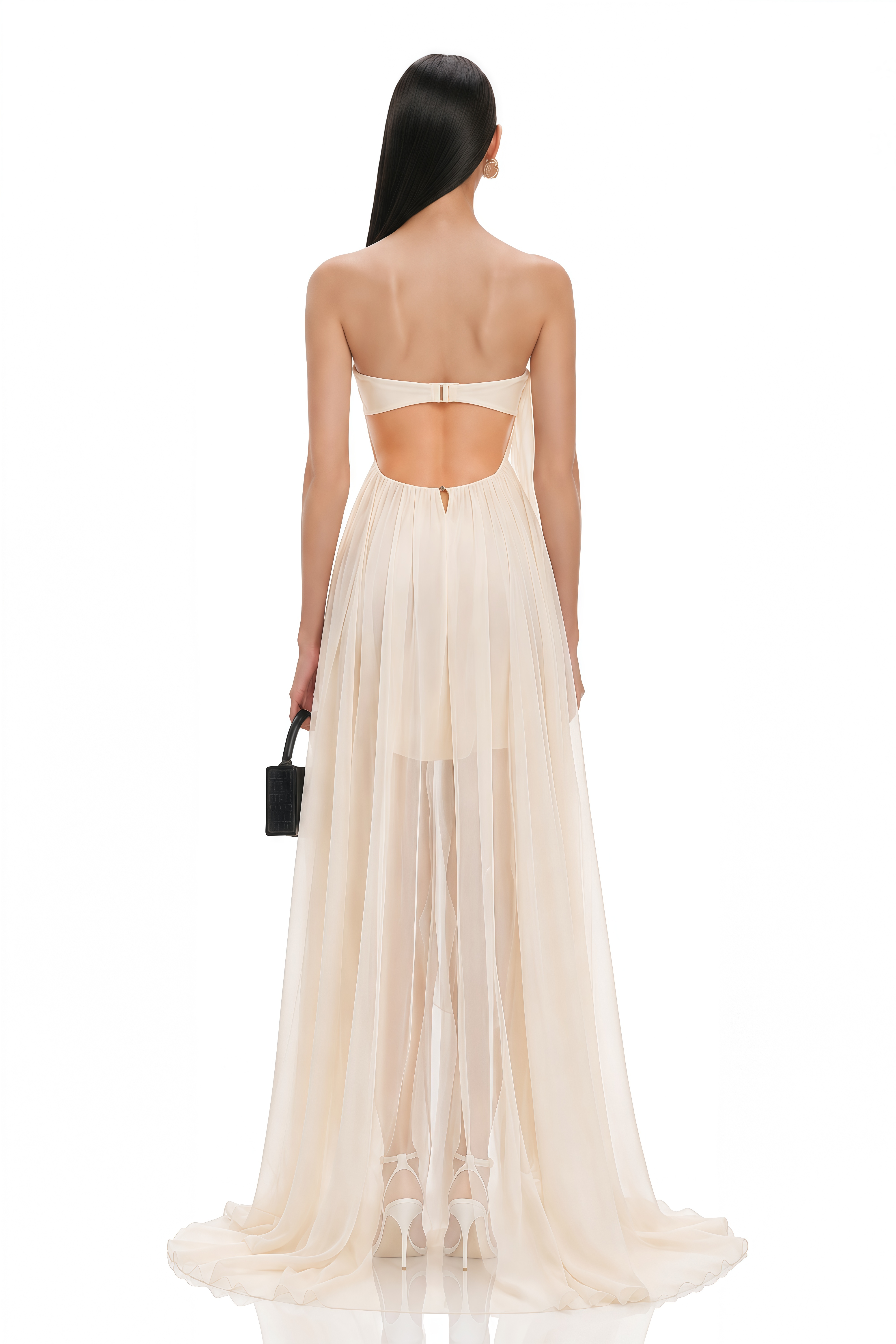 Anneli Beige Mullet Chiffon Midi Dress