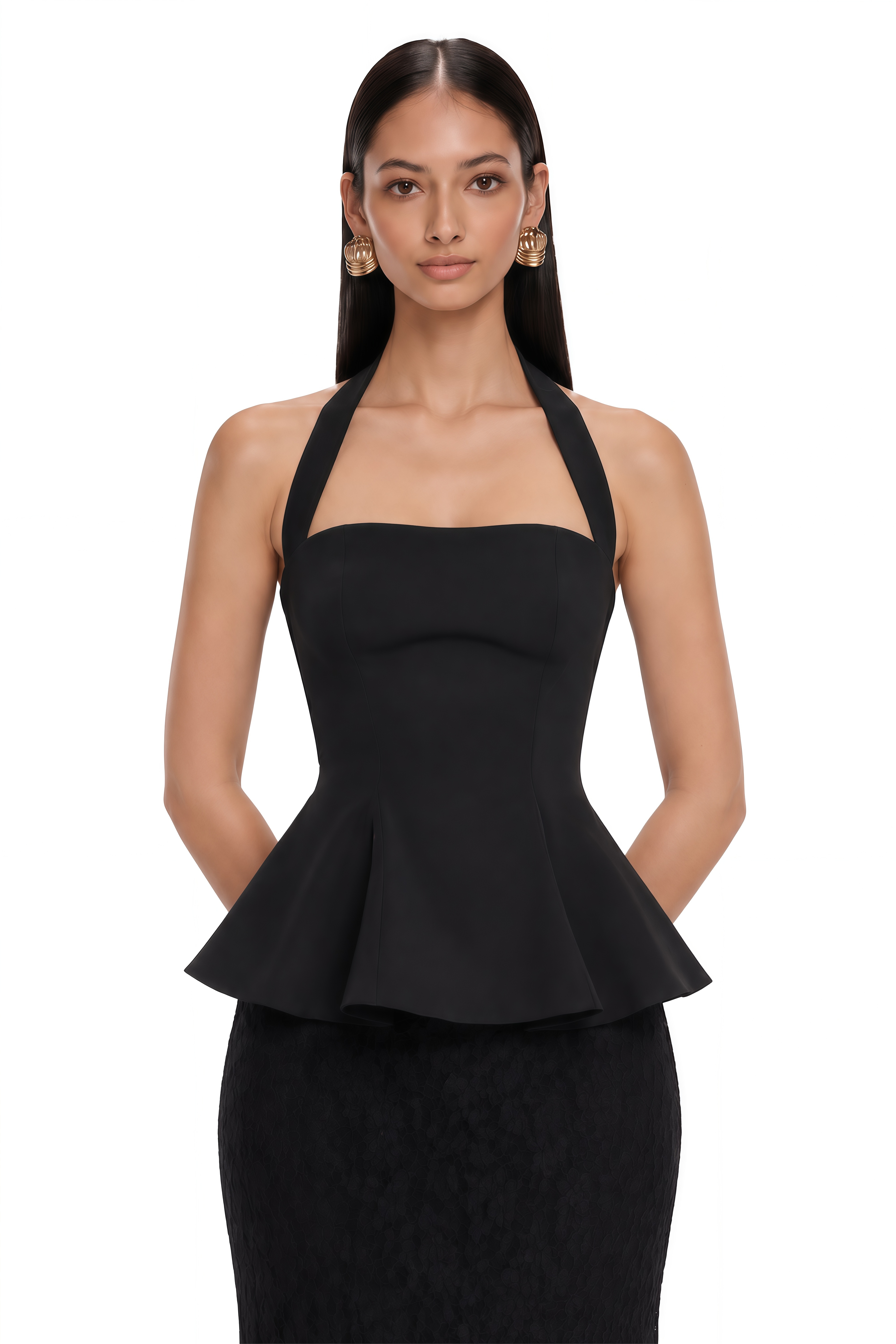 Whitley Black Halterneck Top & Lace Skirt Set