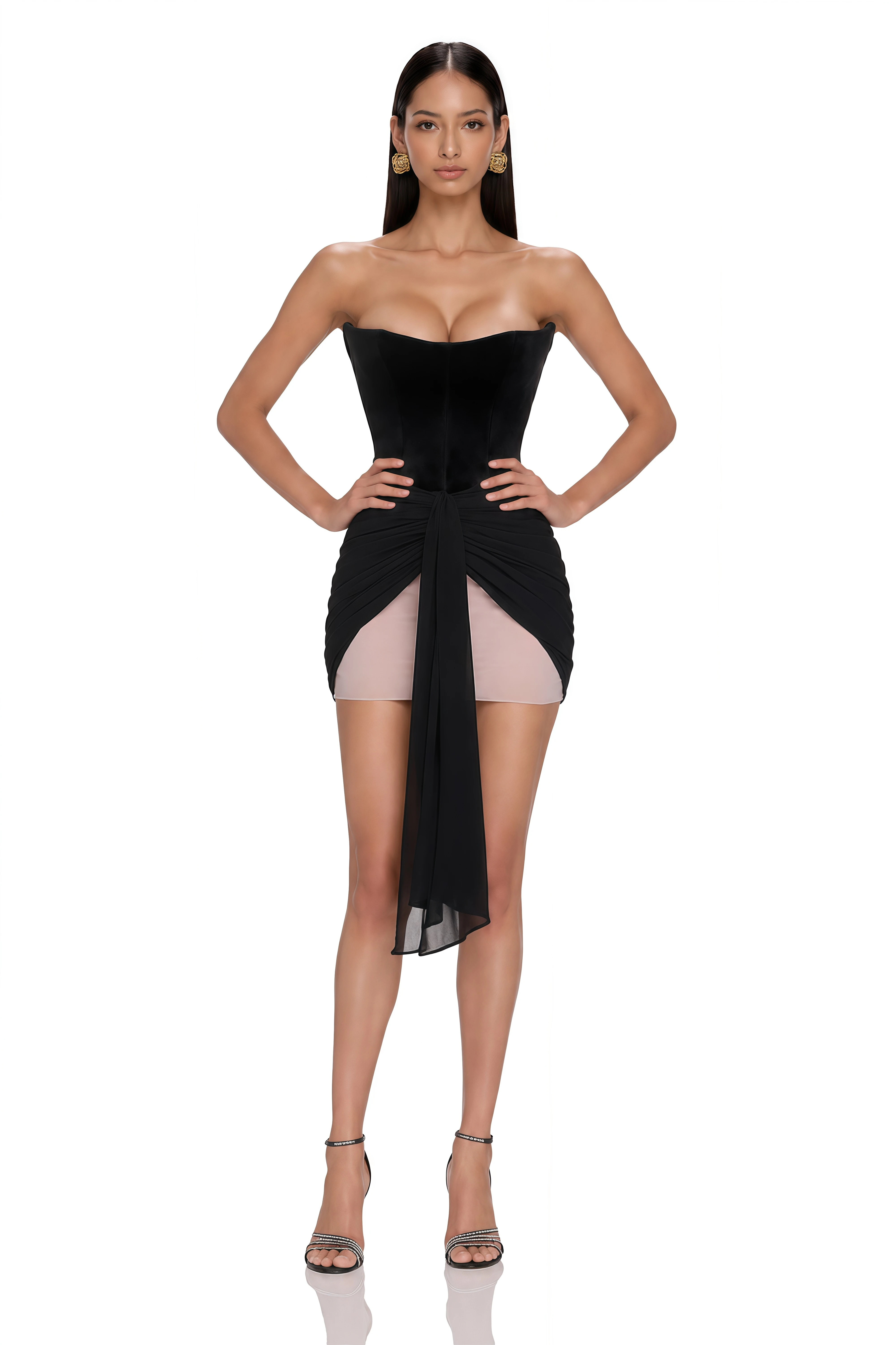 Zendaya Black Off Shoulder Color Block Mini Dress