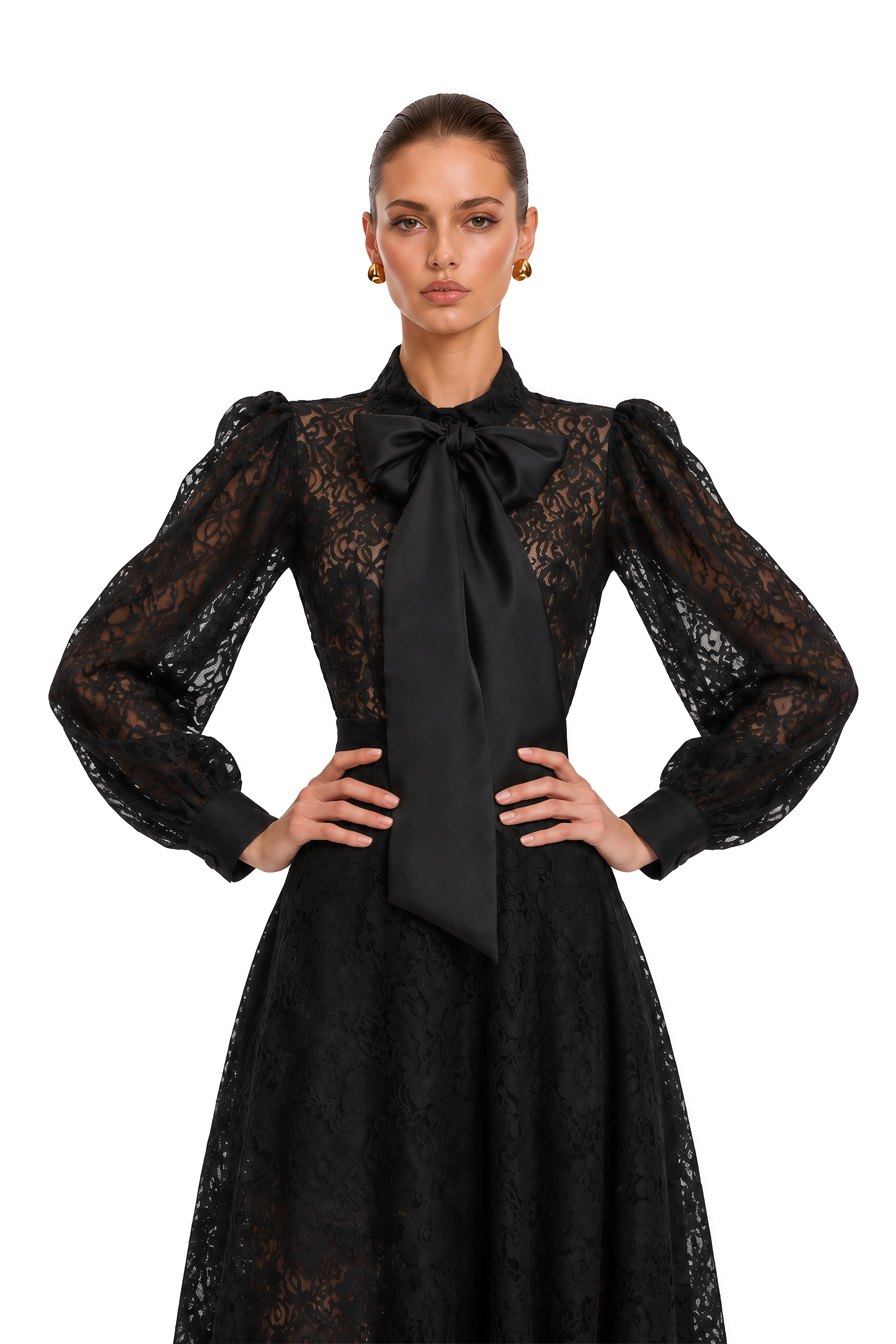 Gilberte Black Belted Shirt & Wide Leg Pants Set