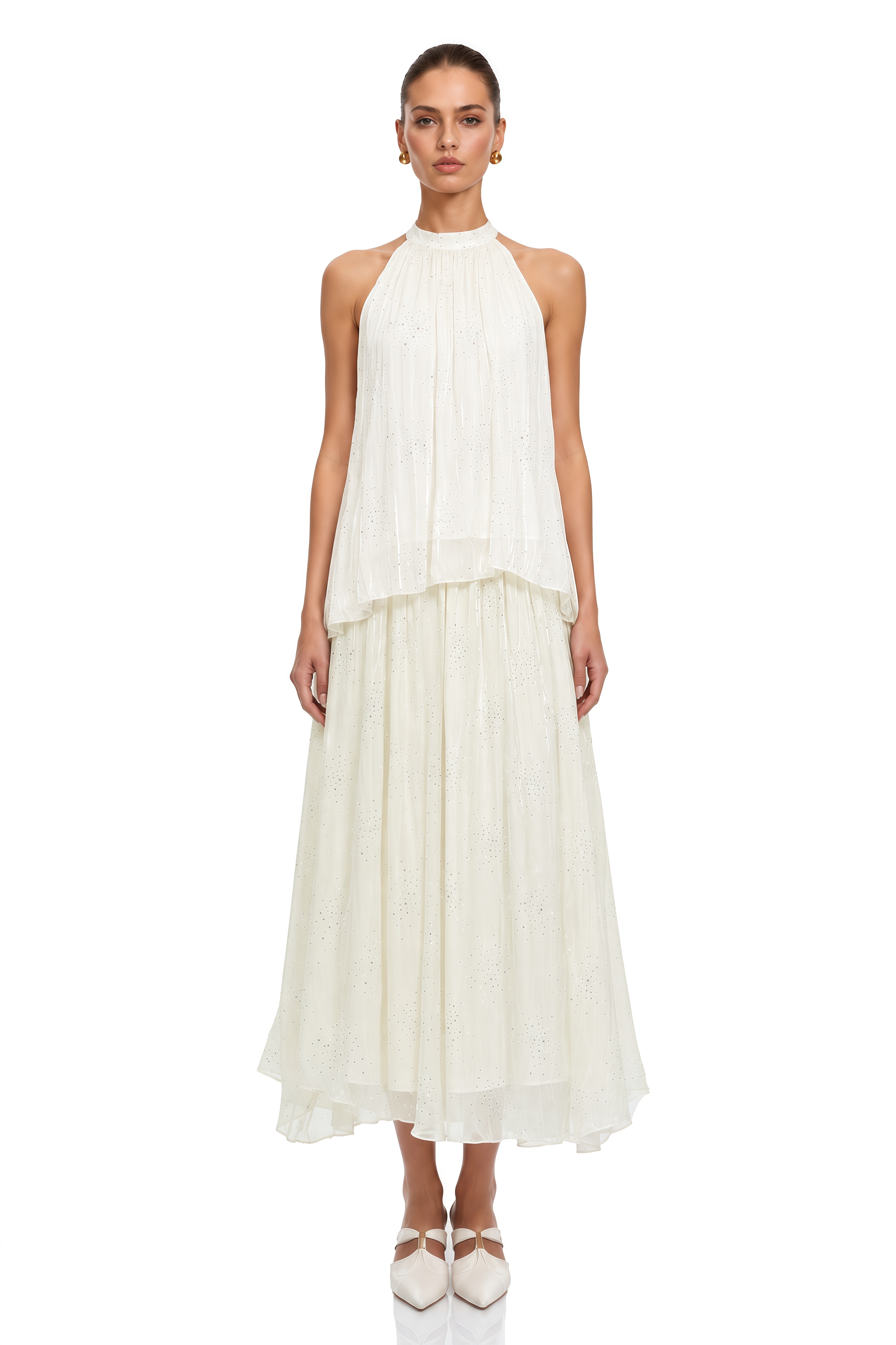 Zoe Cream Embellished Top & Skirt Set