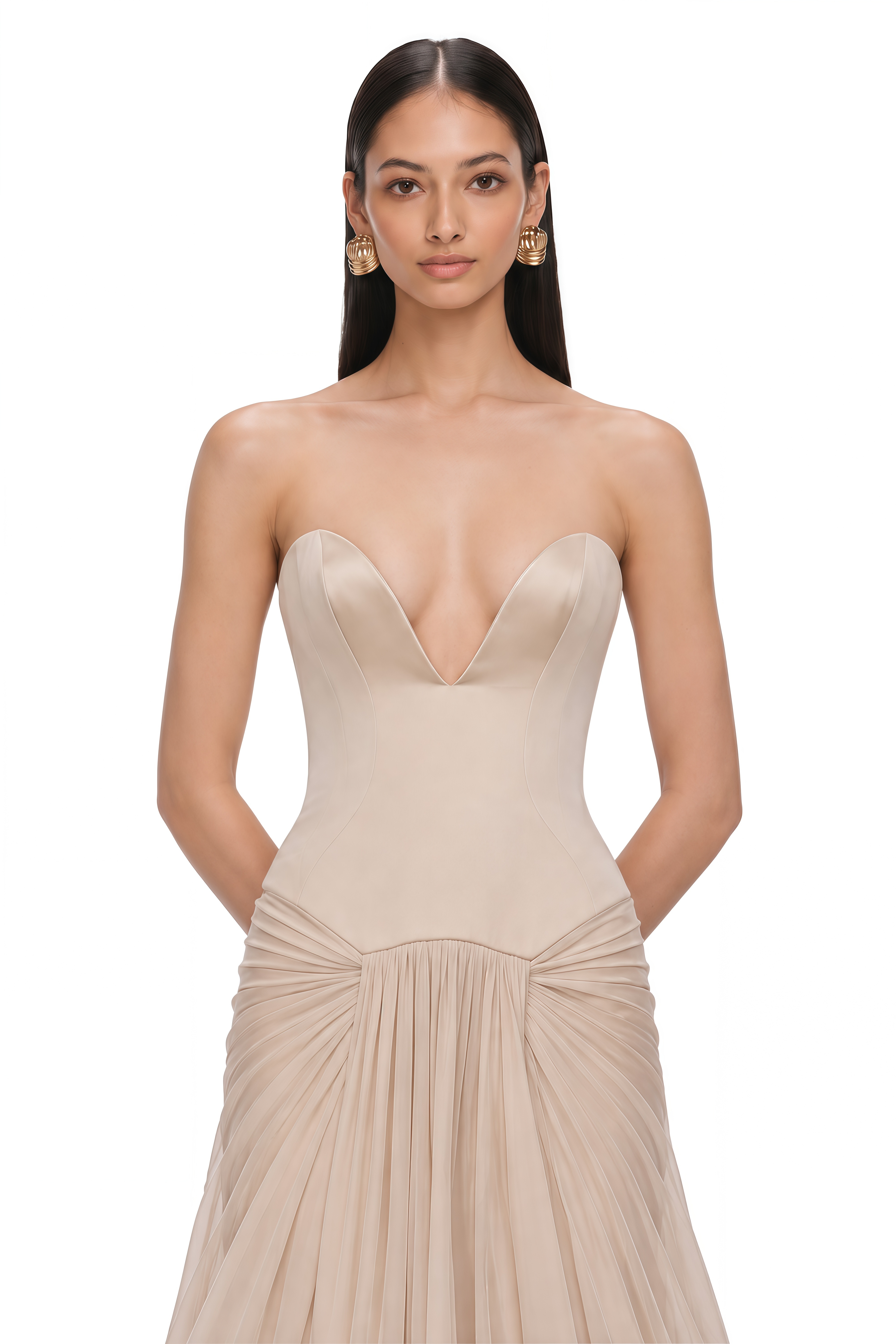 Ursula Khaki Color Block Ruched Maxi Dress