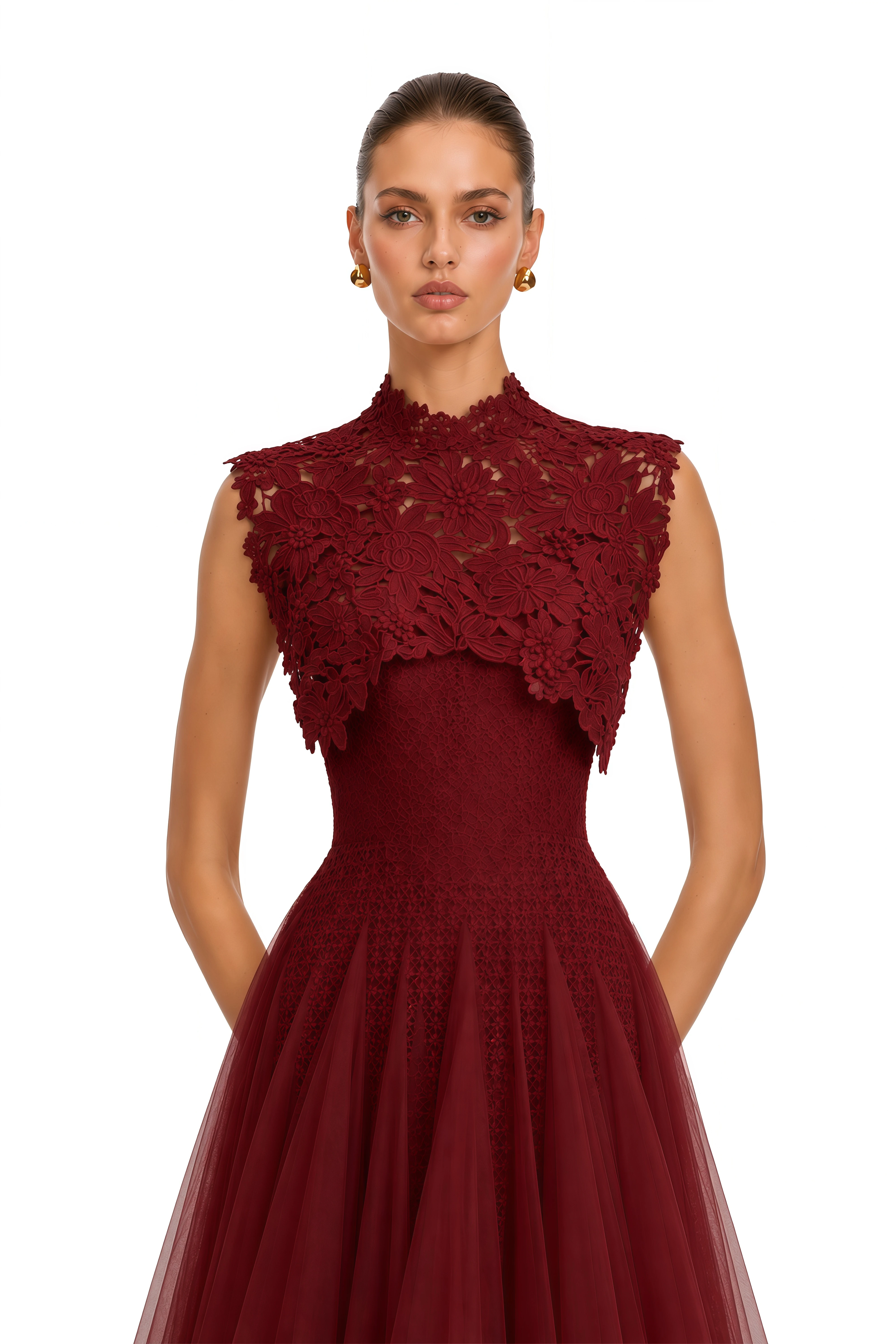 Margaret Red Floral Crochet Midi Dress